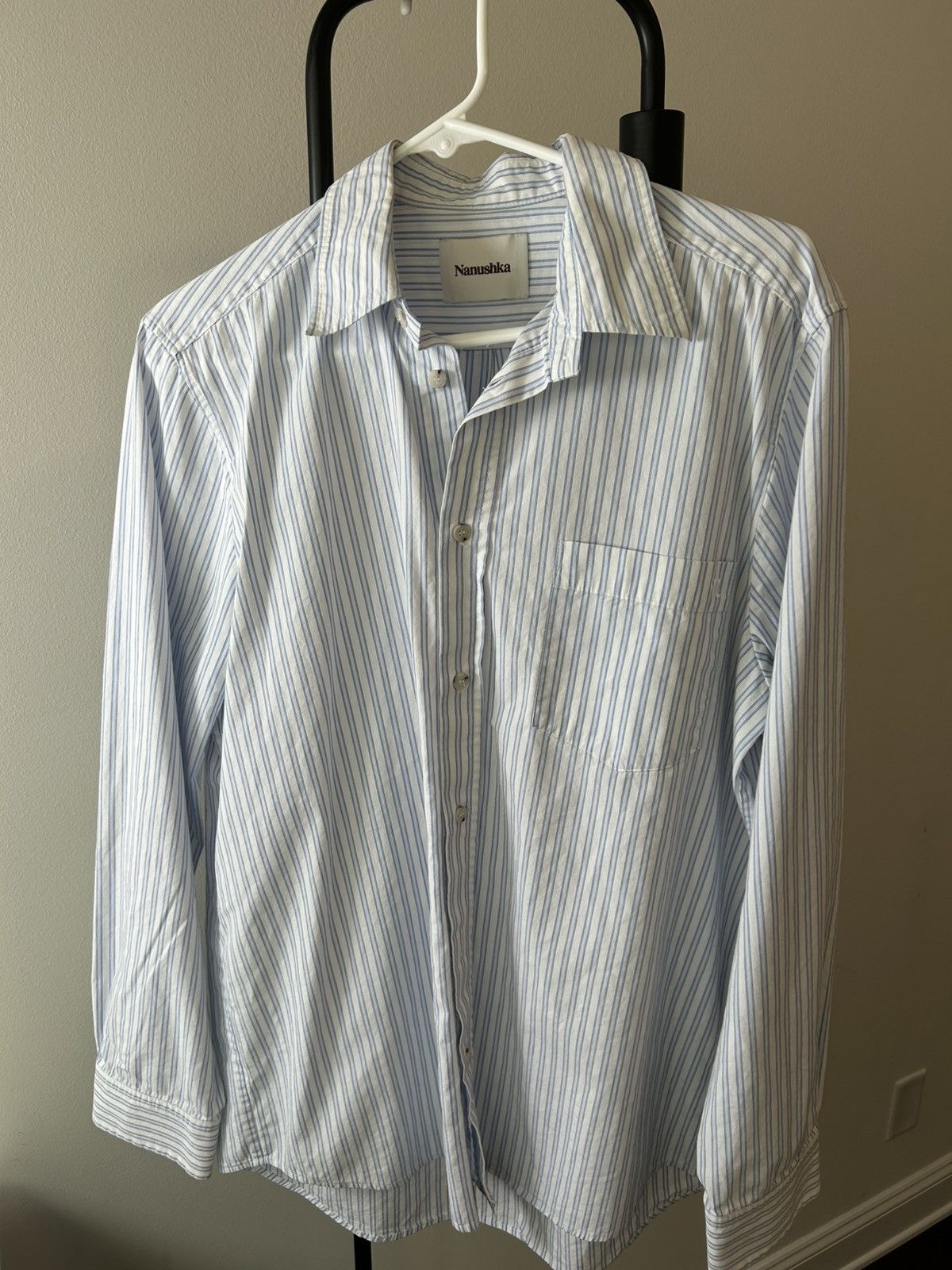Nanushka Nanushka Blue & White Striped Button-Up Shirt – Size Large Size US L / EU 52-54 / 3 - 1 Thumbnail