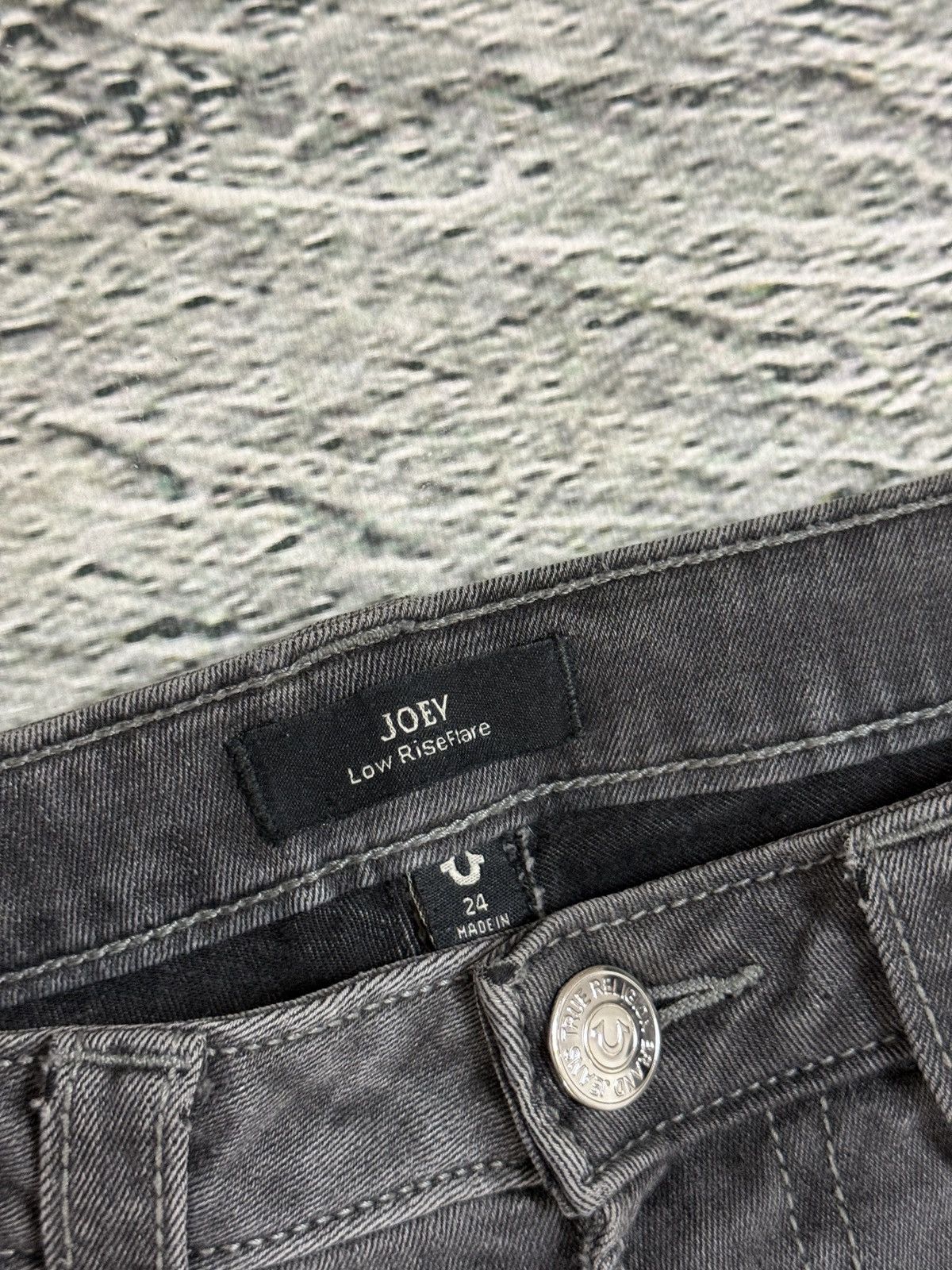 True Religion jeans grey thick stitching Joey flared