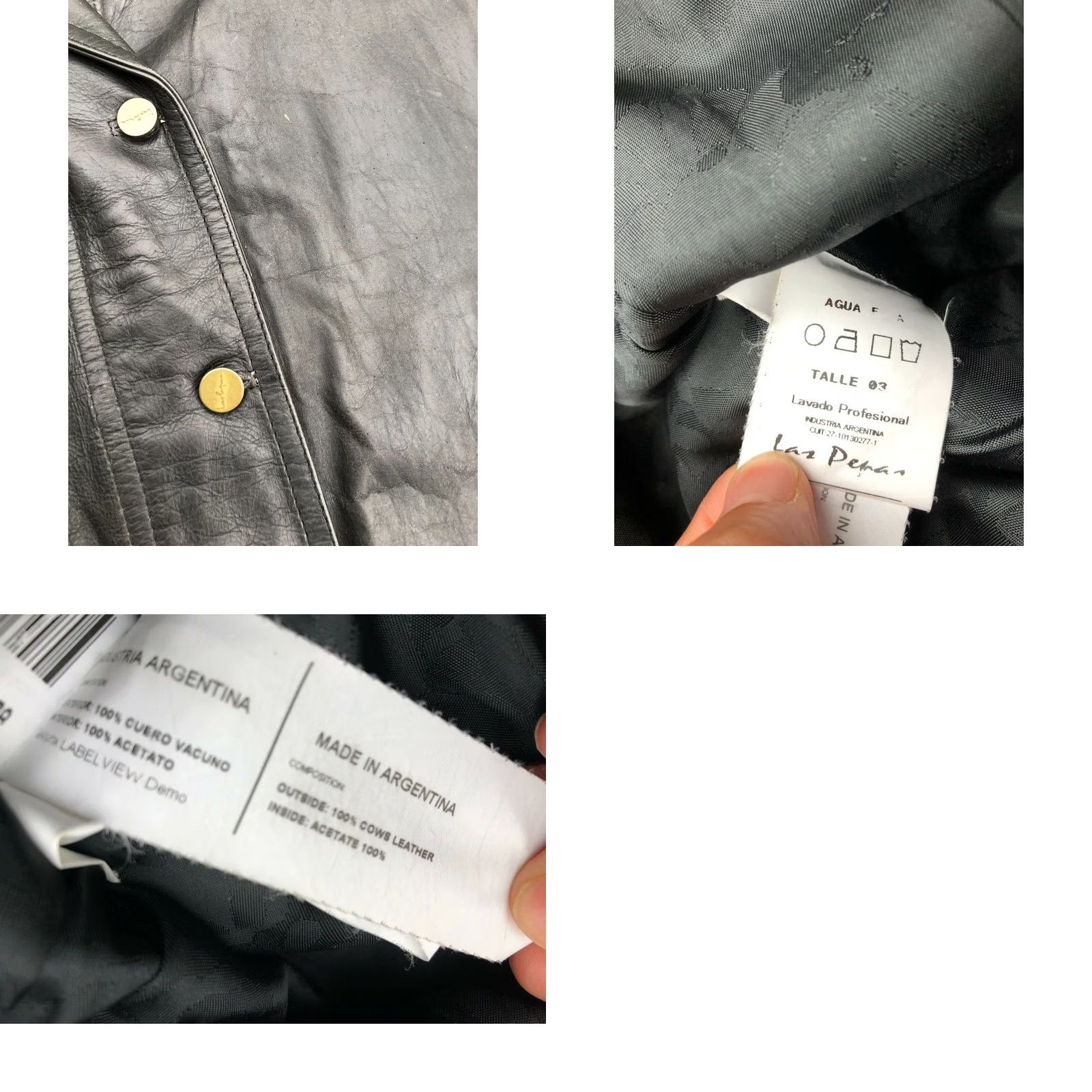 Vintage LAS PEPAS Vintage Argentina Leather Jacket Women's 3 SMALL Black Button Moto Shirt Size XS / US 0-2 / IT 36-38 - 8 Thumbnail
