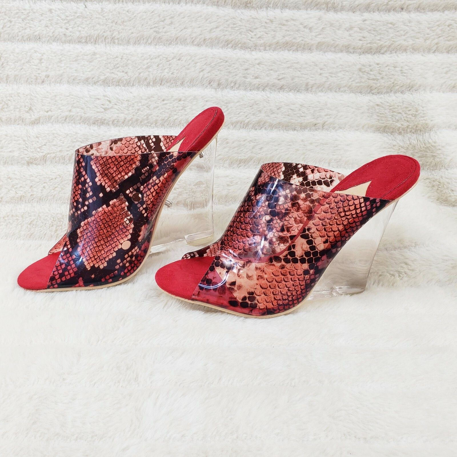 Other Mac J Red Transparent Snake Print Slip On Clog 5" Clear Acry Size US 7 / IT 37 - 2 Thumbnail