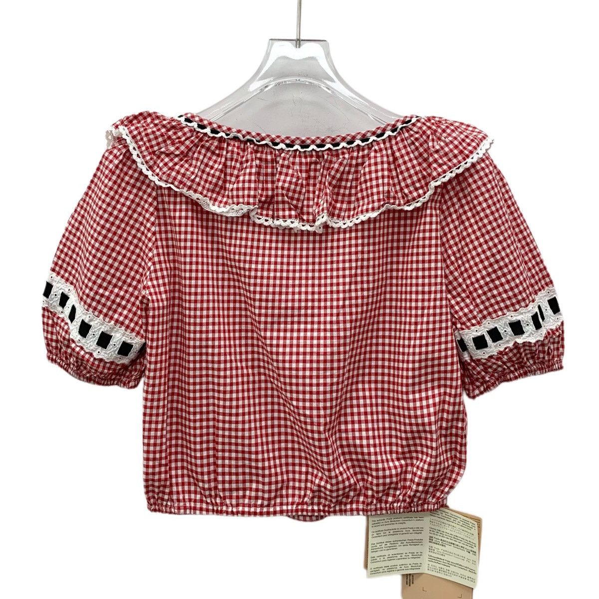 Miu Miu Miu Miu Red Plaid Cotton Crew Neck Short Sleeve Top K26WX Size M / US 6-8 / IT 42-44 - 2 Thumbnail