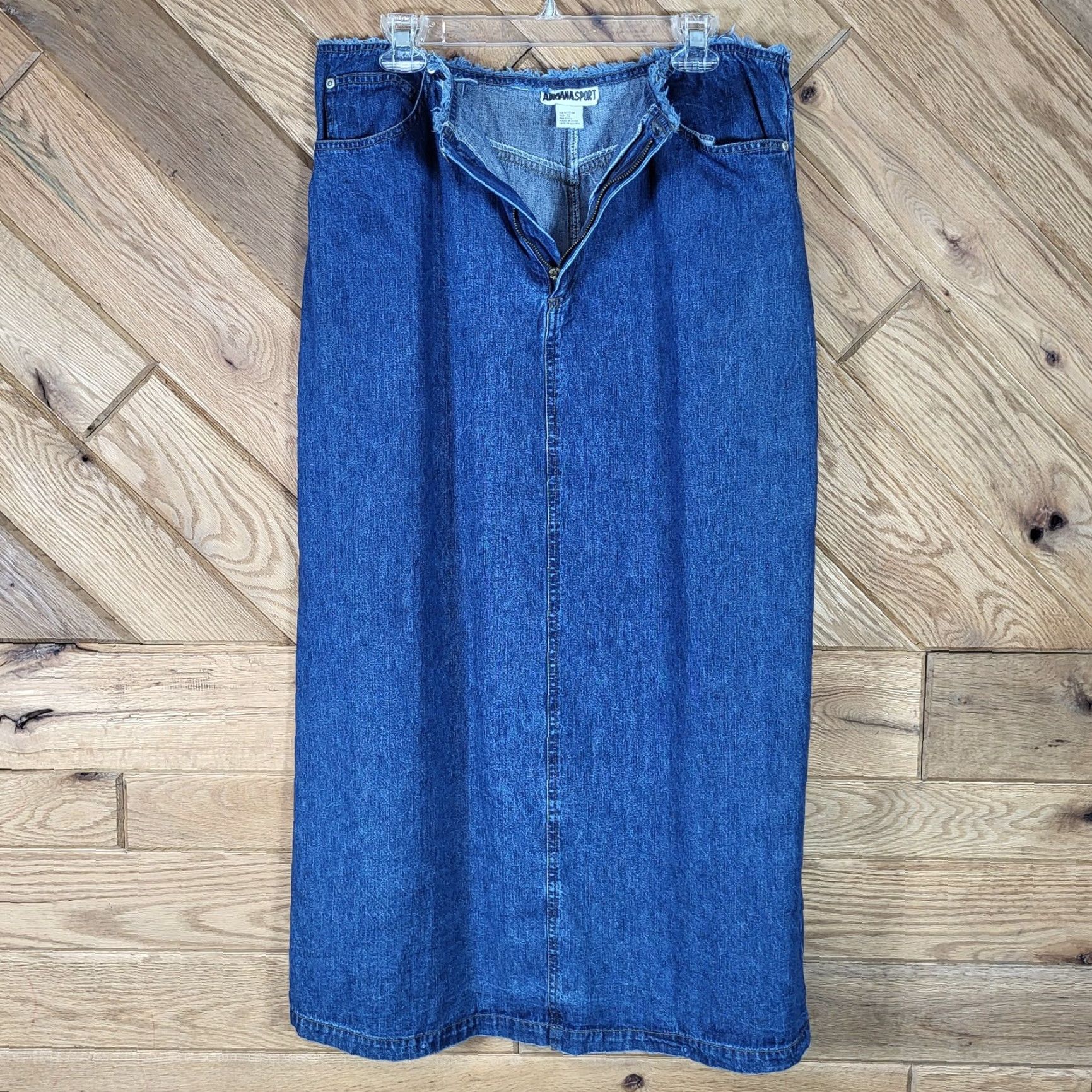 Denime Adriana Sport Womens Denim Maxi Skirt 12 Blue Slit Waist Frayed Back Length 36" Size 34" / US 12 / IT 48 - 6 Thumbnail