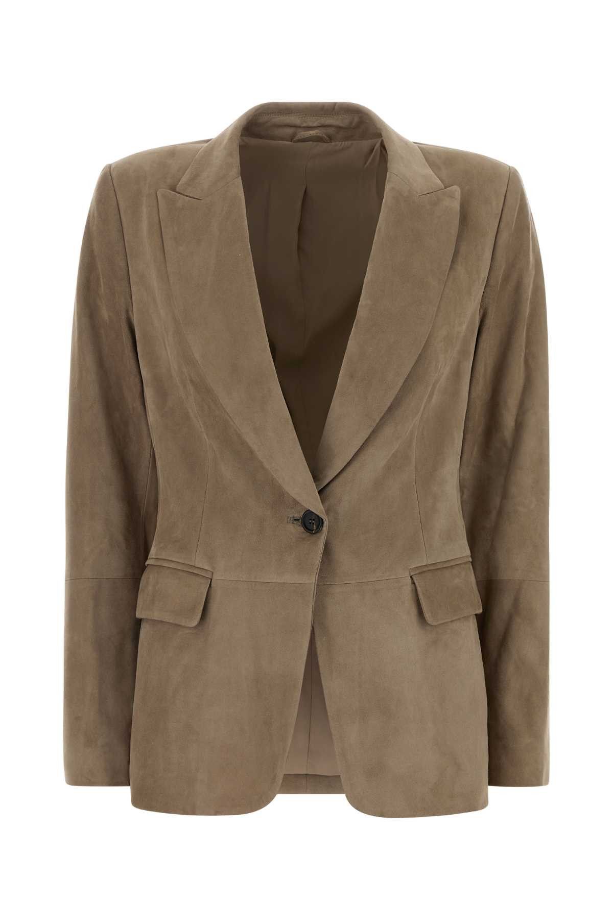 Brunello Cucinelli Dove Grey Suede Blazer Size S / US 4 / IT 40 - 1 Thumbnail