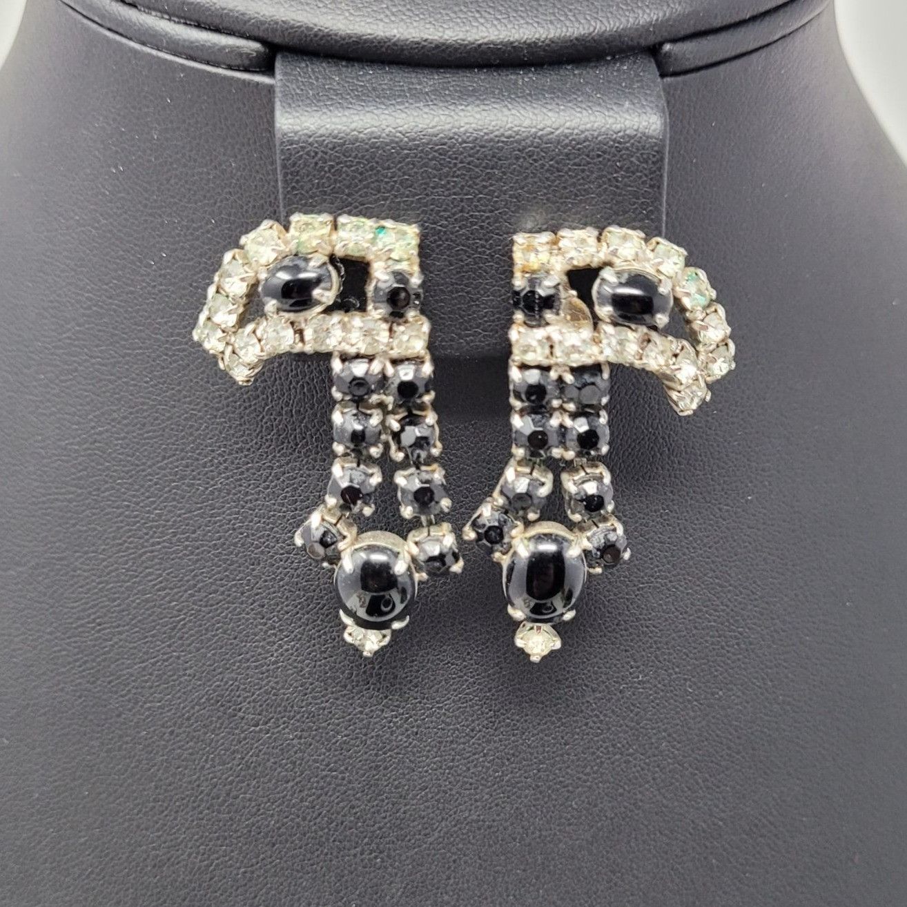 Vintage Vtg 40s Art Deco Black Rhinestone Clip-On Earrings Abstract Size ONE SIZE - 9 Thumbnail