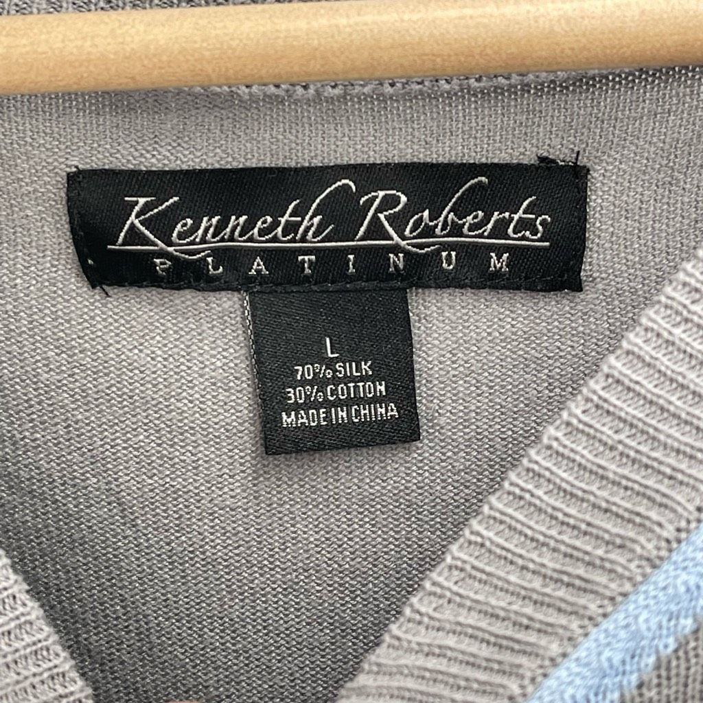 Other Kenneth Roberts Men’s Silk Blend Argyle V Neck Pullover Sweater Gray Blue Large Size US L / EU 52-54 / 3 - 6 Thumbnail