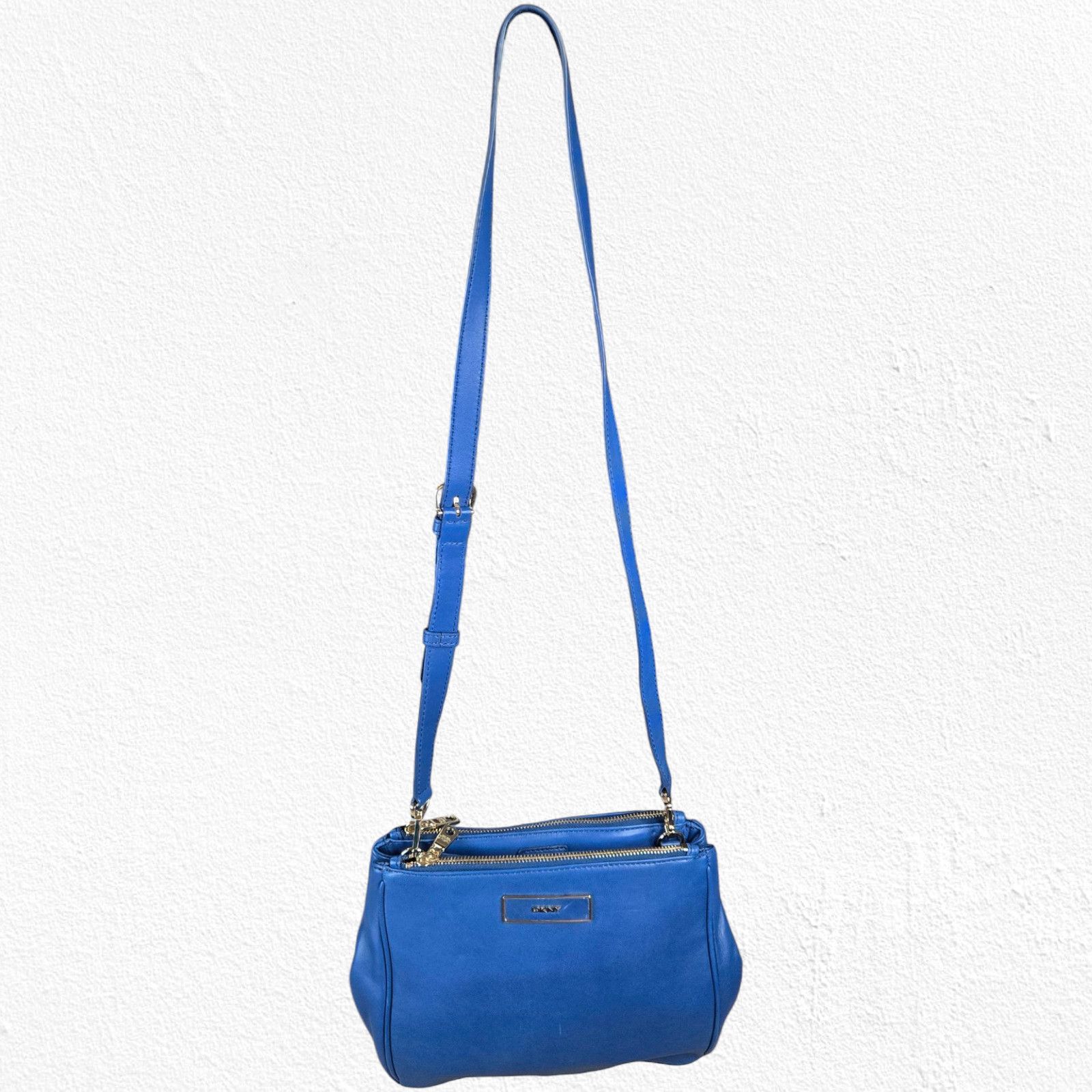 DKNY Blue Genuine Leather Adjustable Crossbody