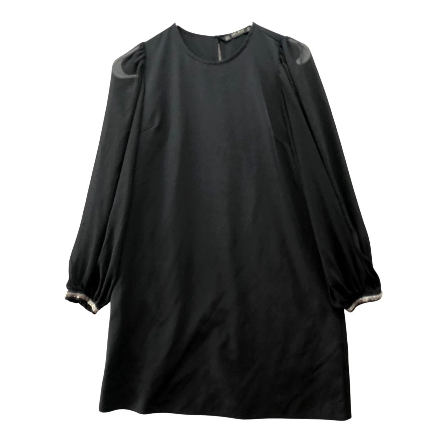Zara Zara Long Sleeve Shift Dress Womens M Black Chiffon Crewneck Mini Dress Daywear Cocktail Party/Cocktail Formal Workwear Mens? Size M / US 6-8 / IT 42-44 - 2 Thumbnail