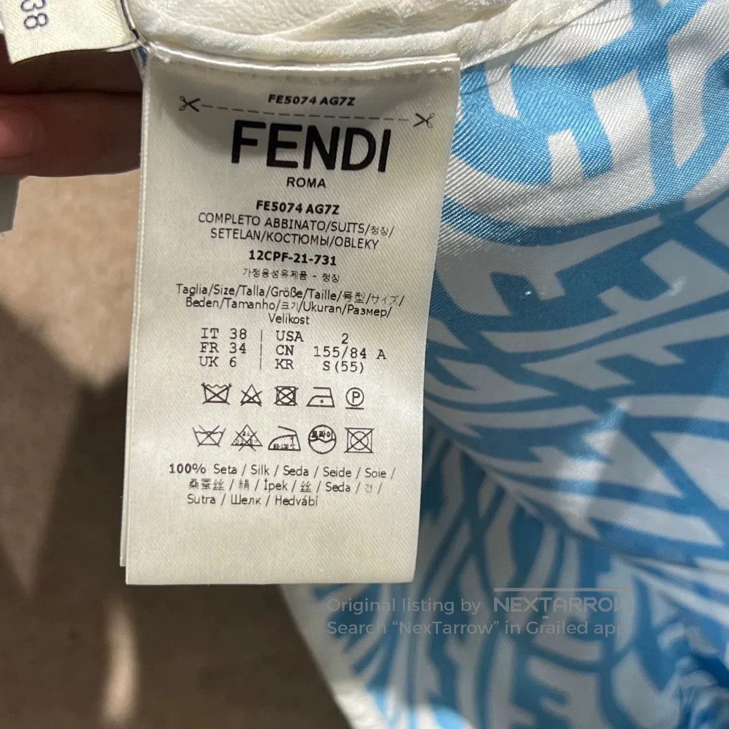 Fendi Fendi Blue FF Logo Silk Shirt Shorts Set. Size S / US 4 / IT 40 - 8 Thumbnail