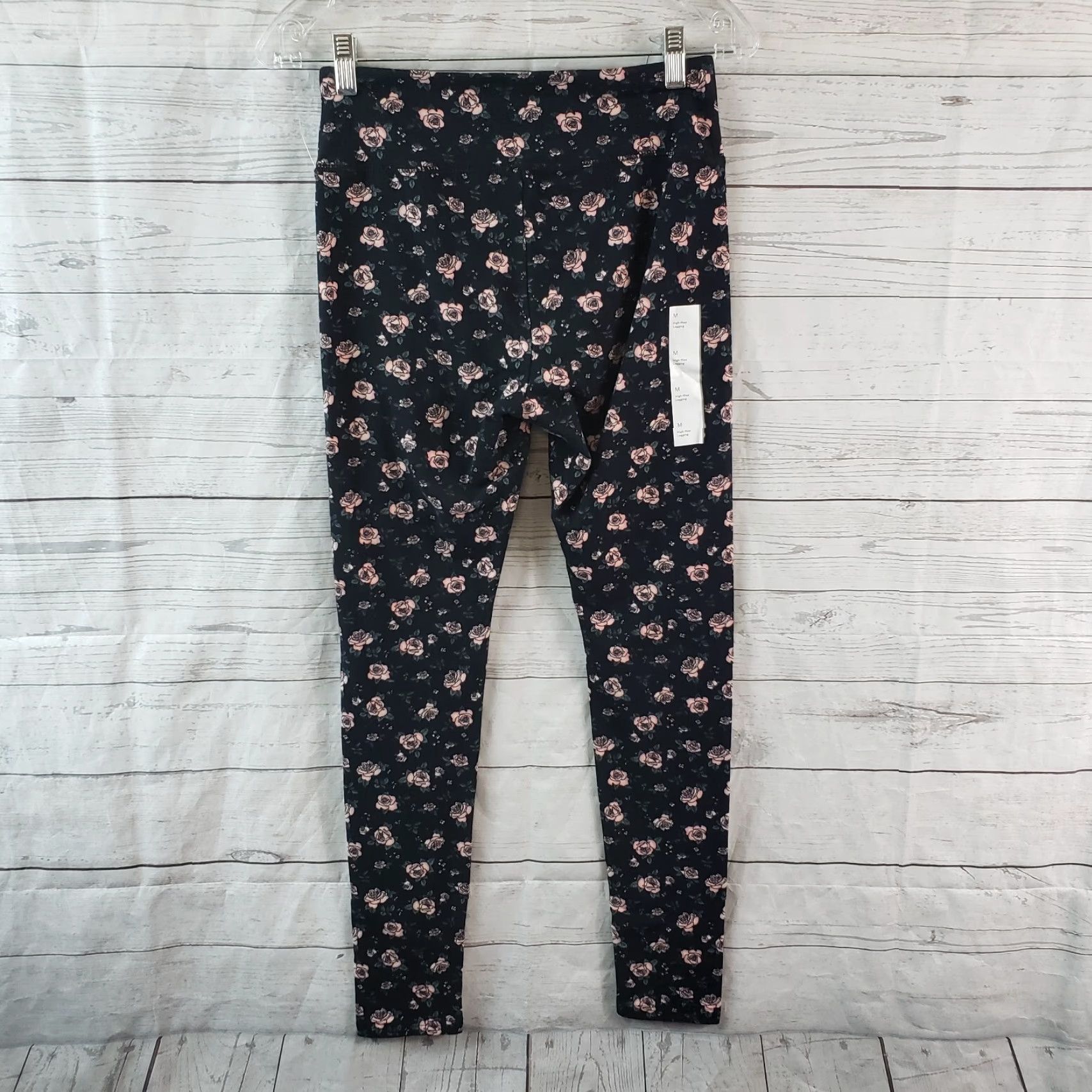 Vintage Wild Fable Leggings Womens M Black Floral Cotton Blend High Rise Size 32" / US 10 / IT 46 - 3 Thumbnail