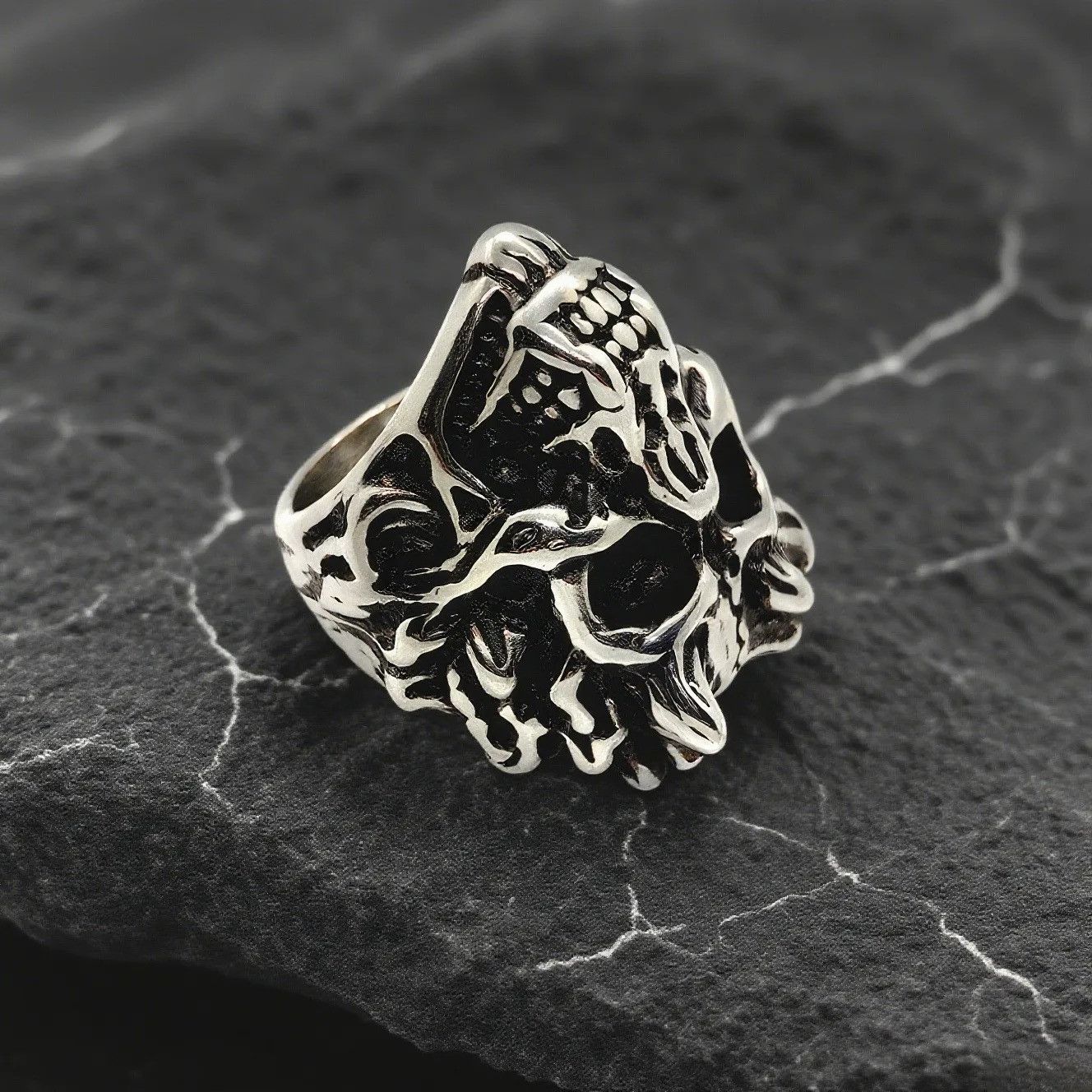 Jewelry Skull Titanium Steel Ring Size ONE SIZE - 2 Thumbnail