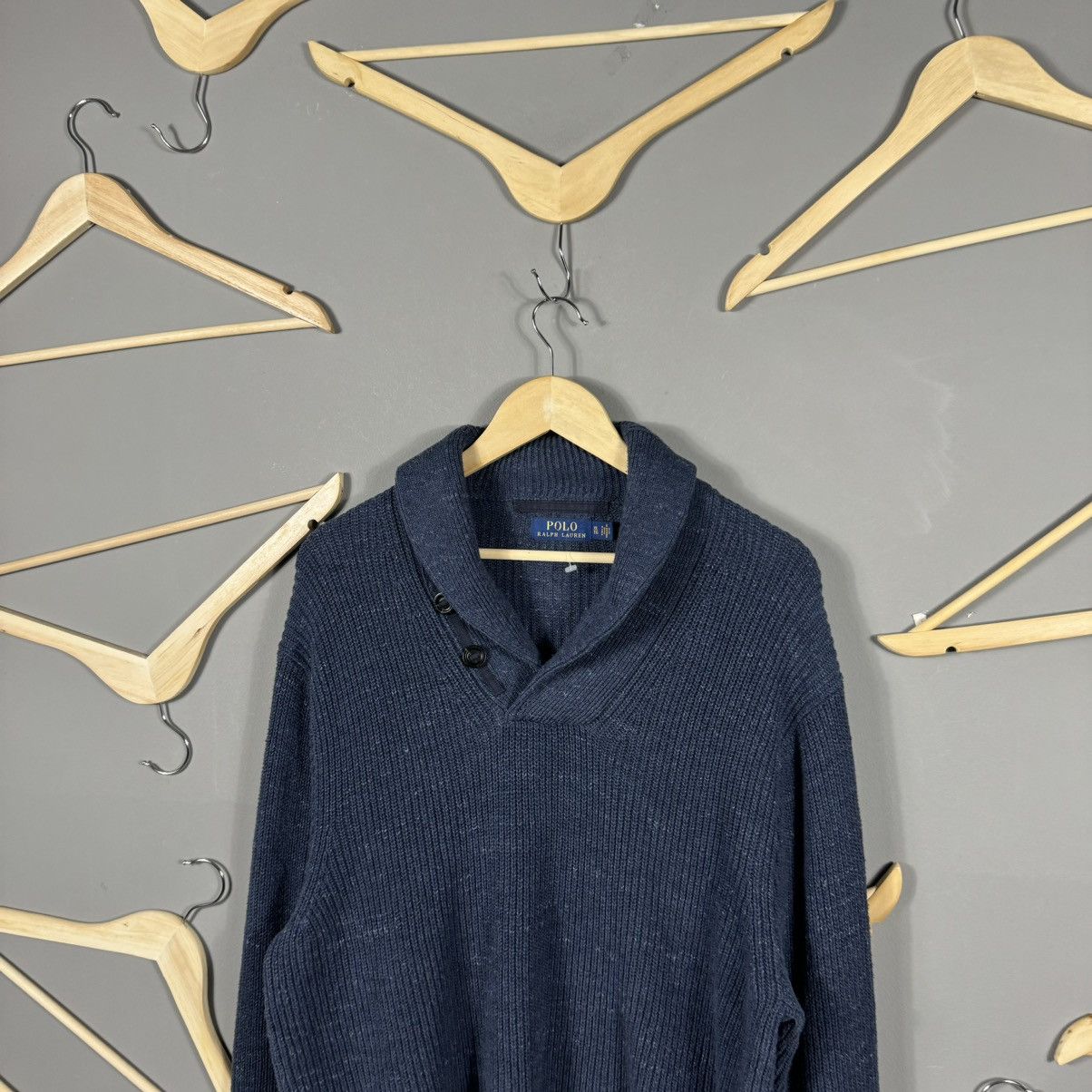 Polo Ralph Lauren × Ralph Lauren Polo Ralph Lauren Navy Shawl Collar Knit Sweater Size US XL / EU 56 / 4 - 2 Thumbnail