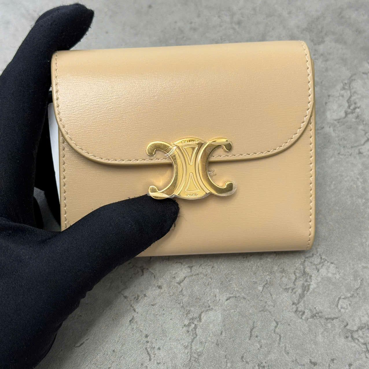 Celine CELINE Small Wallet Triomphe In Shiny Calfskin BEIGE Size ONE SIZE - 7 Thumbnail