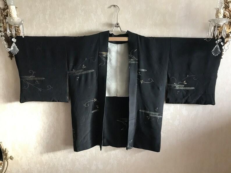 Vintage Vintage Natural Silk 50s black Japanese haori jacket Size M / US 6-8 / IT 42-44 - 1 Thumbnail