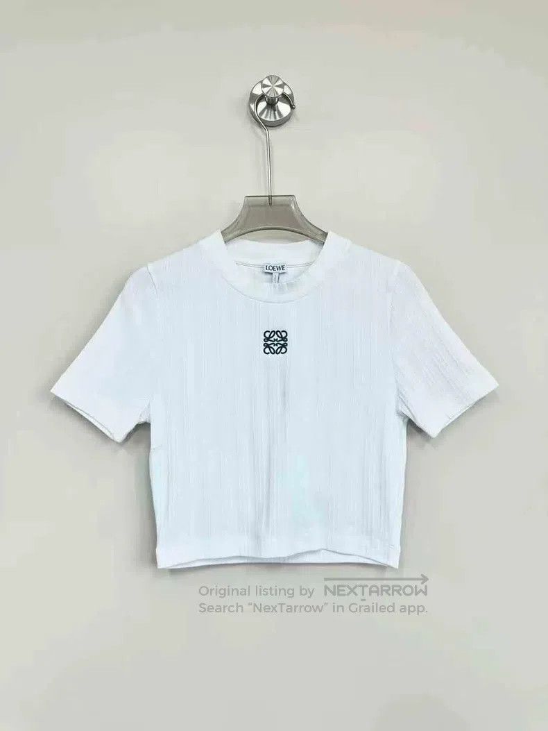 Loewe Loewe White embroidered logo knitted short sleeve Size L / US 10 / IT 46 - 1 Thumbnail