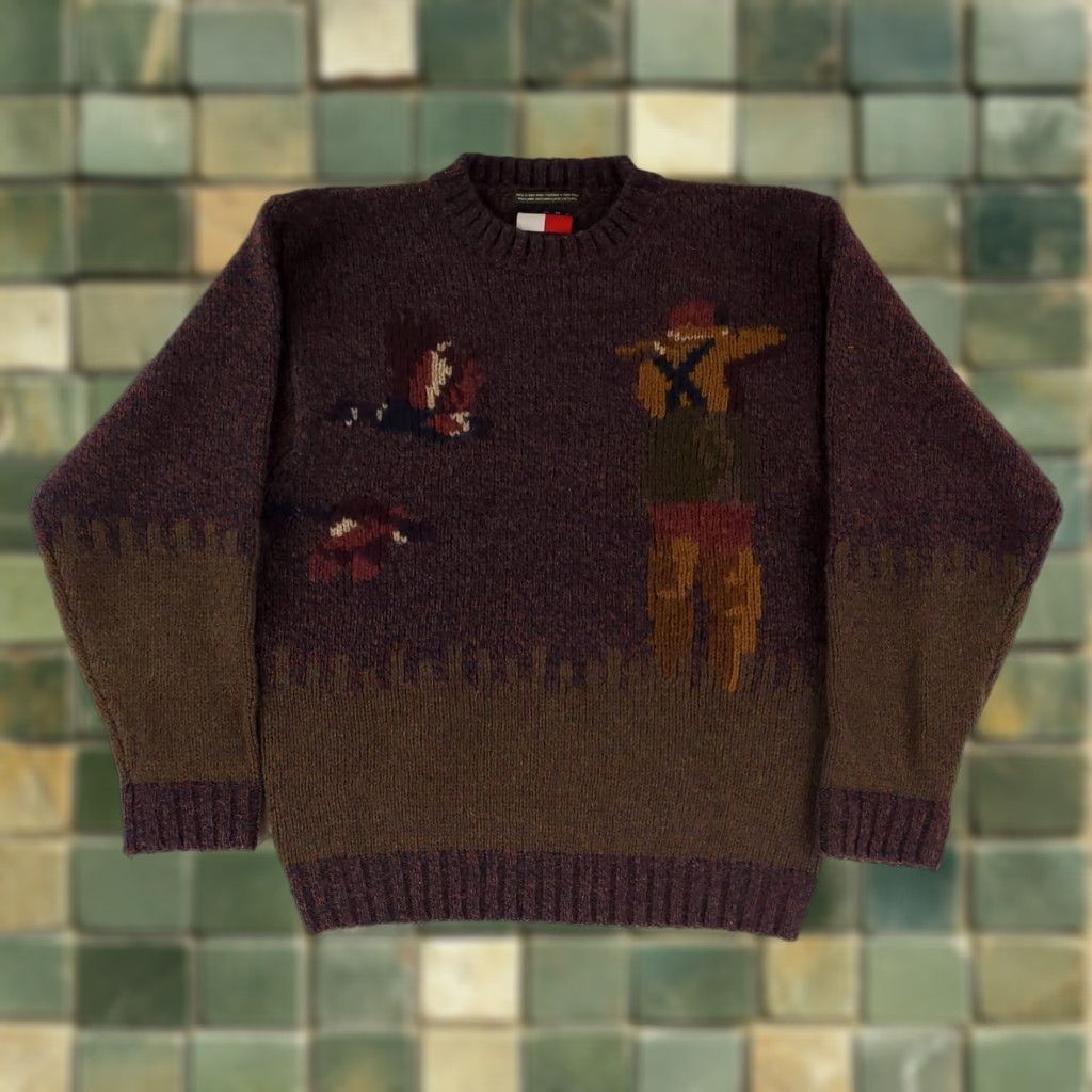 Tommy Hilfiger VINTAGE Tommy Hilfiger Sweater 90s Mens S Brown Wool Duck Hunting Hunter Pullover Small hole TS Size US S / EU 44-46 / 1 - 1 Thumbnail
