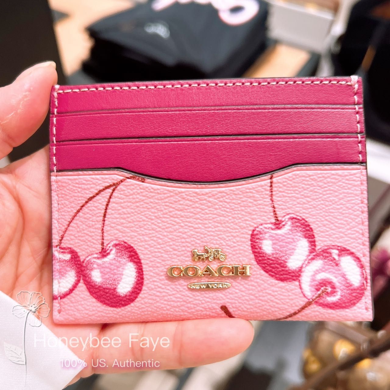 Coach cherry card holder new arrivals
