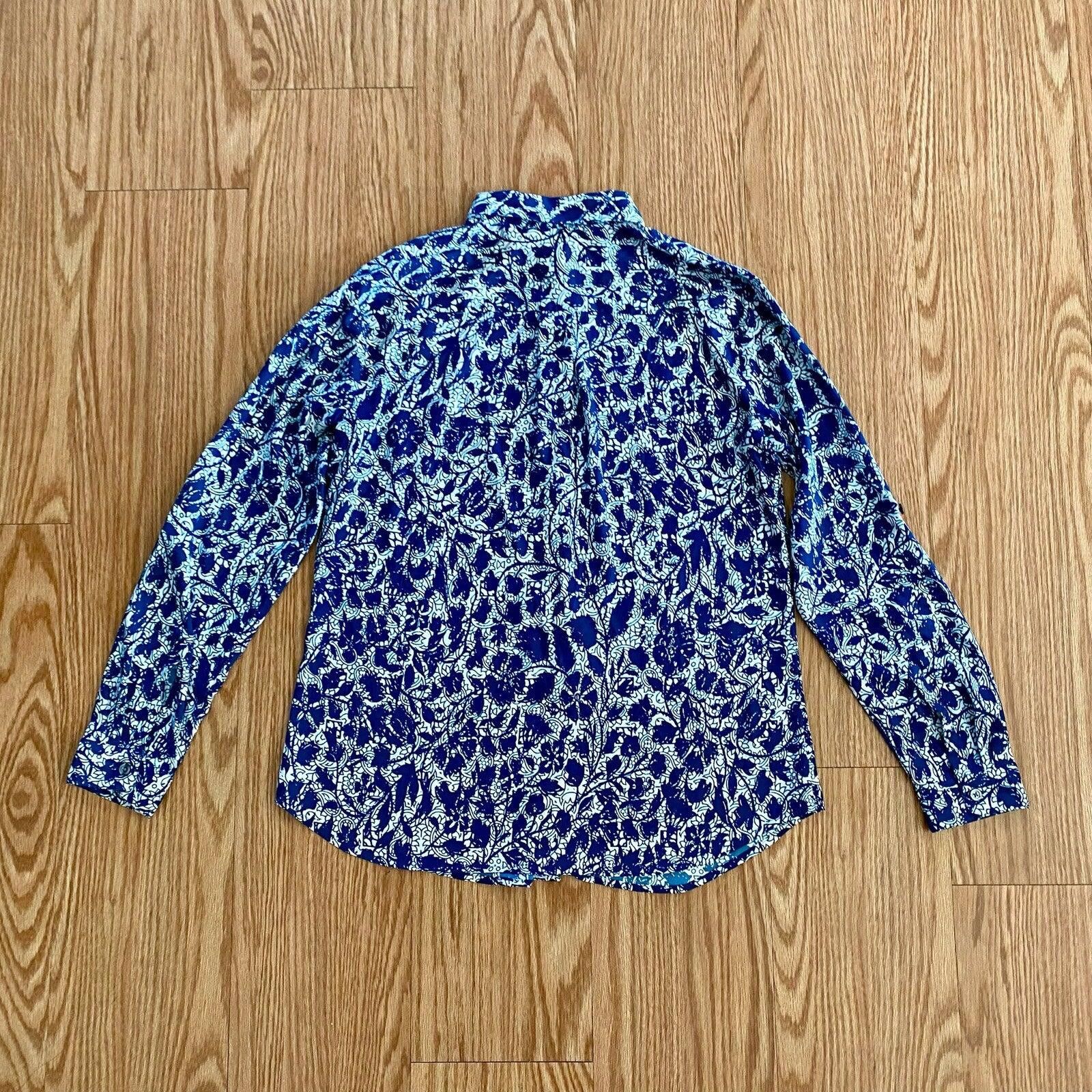 Ann Taylor Ann Taylor Blue Teal Floral Button Shirt Womens Medium Size M / US 6-8 / IT 42-44 - 8 Thumbnail