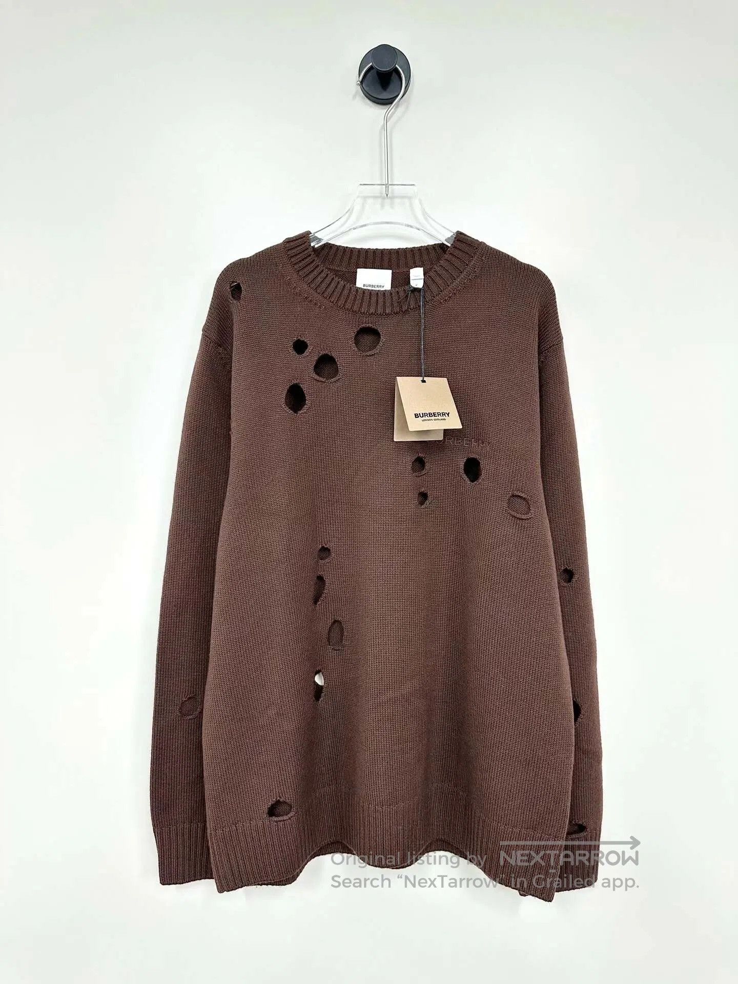 Burberry Burberry Brown Embroidered Logo Hole Knit Sweater| Size US M / EU 48-50 / 2 - 1 Thumbnail
