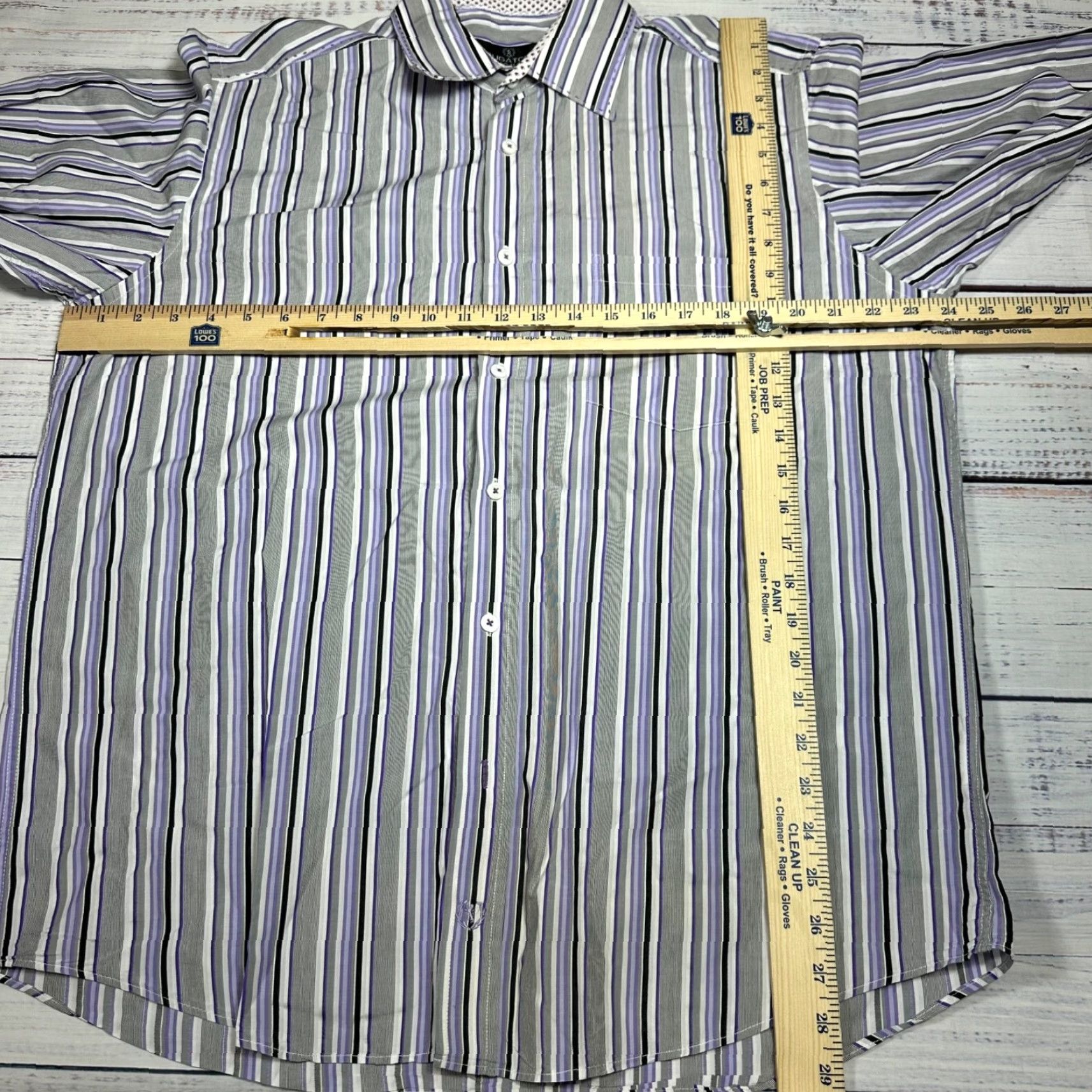 BUGATCHI Bugatchi Uomo Shirt Mens Long Sleeve Button-Up Size L Gray Purple Stripe Pattern Striped Size US L / EU 52-54 / 3 - 2 Thumbnail