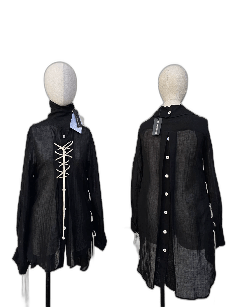 Unisex Black ButtonUp Shirt with Lace-2506