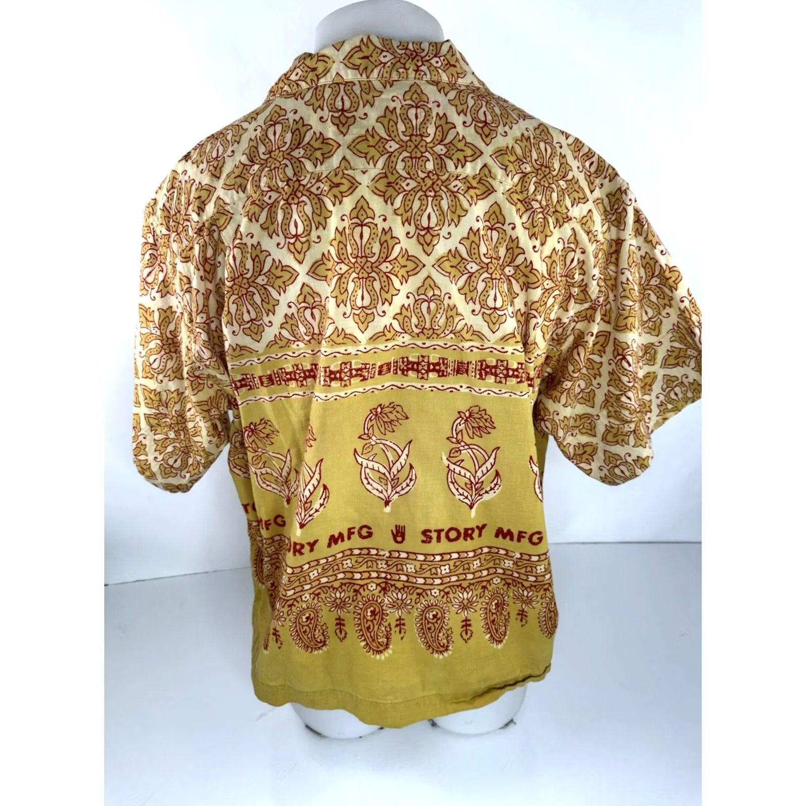 Story Mfg. STORY MFG. Mens Shirt Short Sleeve Paisley Baroque Organic Cotton L Multicolor 90s Bohemian Gift Size US L / EU 52-54 / 3 - 4 Thumbnail