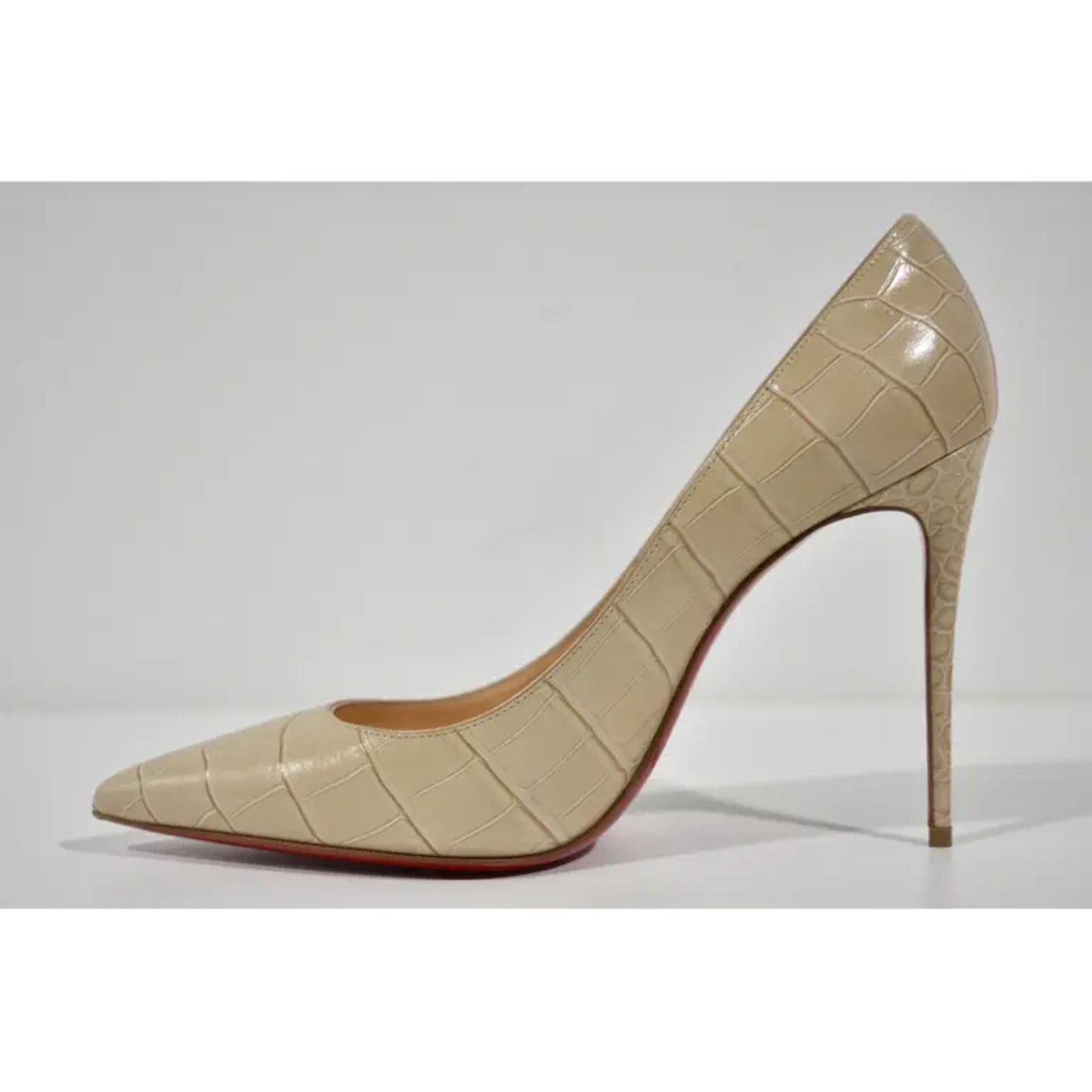 Christian Louboutin Kate 100 Nougat Nude Calf Ali Croc Pointed Toe Heel Pump 41 Size US 11 / IT 41 - 8 Thumbnail