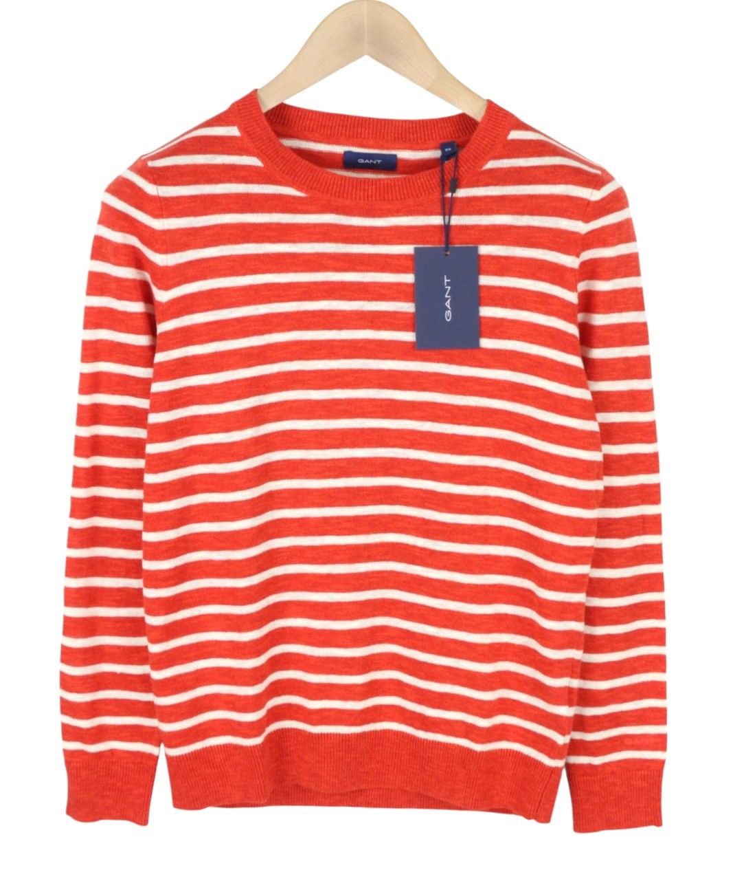 Gant BRETON STRIPE CREW XS Blood Orange Linen Blend 88070 Size XS / US 0-2 / IT 36-38 - 1 Thumbnail