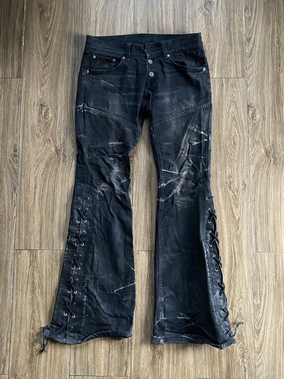 Tornado Mart Tornado Mart Wax SnakeSkin Laced Up Flared Jeans Size US 30 / EU 46 - 1 Thumbnail