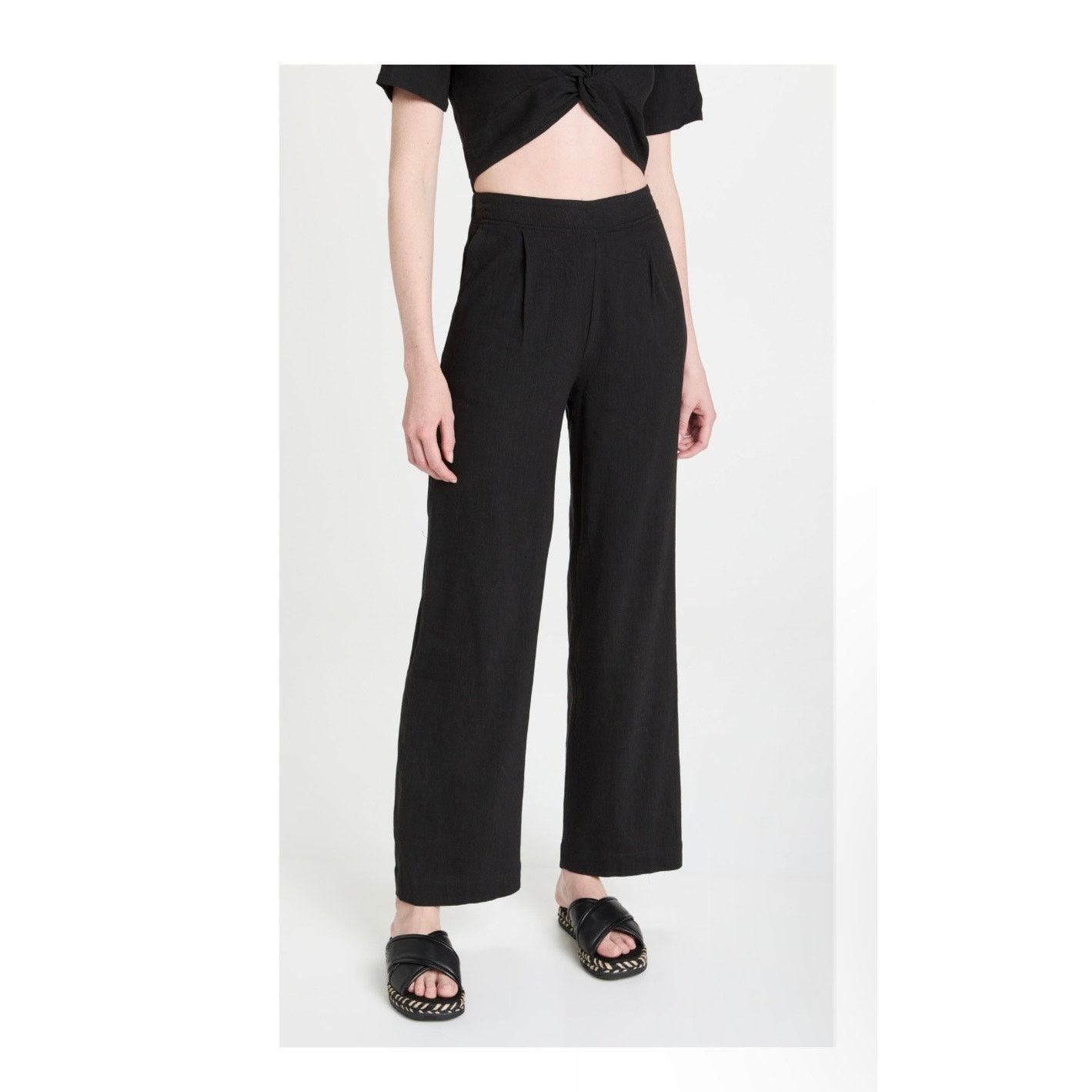 MONROW $175 New Monrow Linen Pleated Pants - XS Black Size 26" / US 2 / IT 38 - 1 Thumbnail
