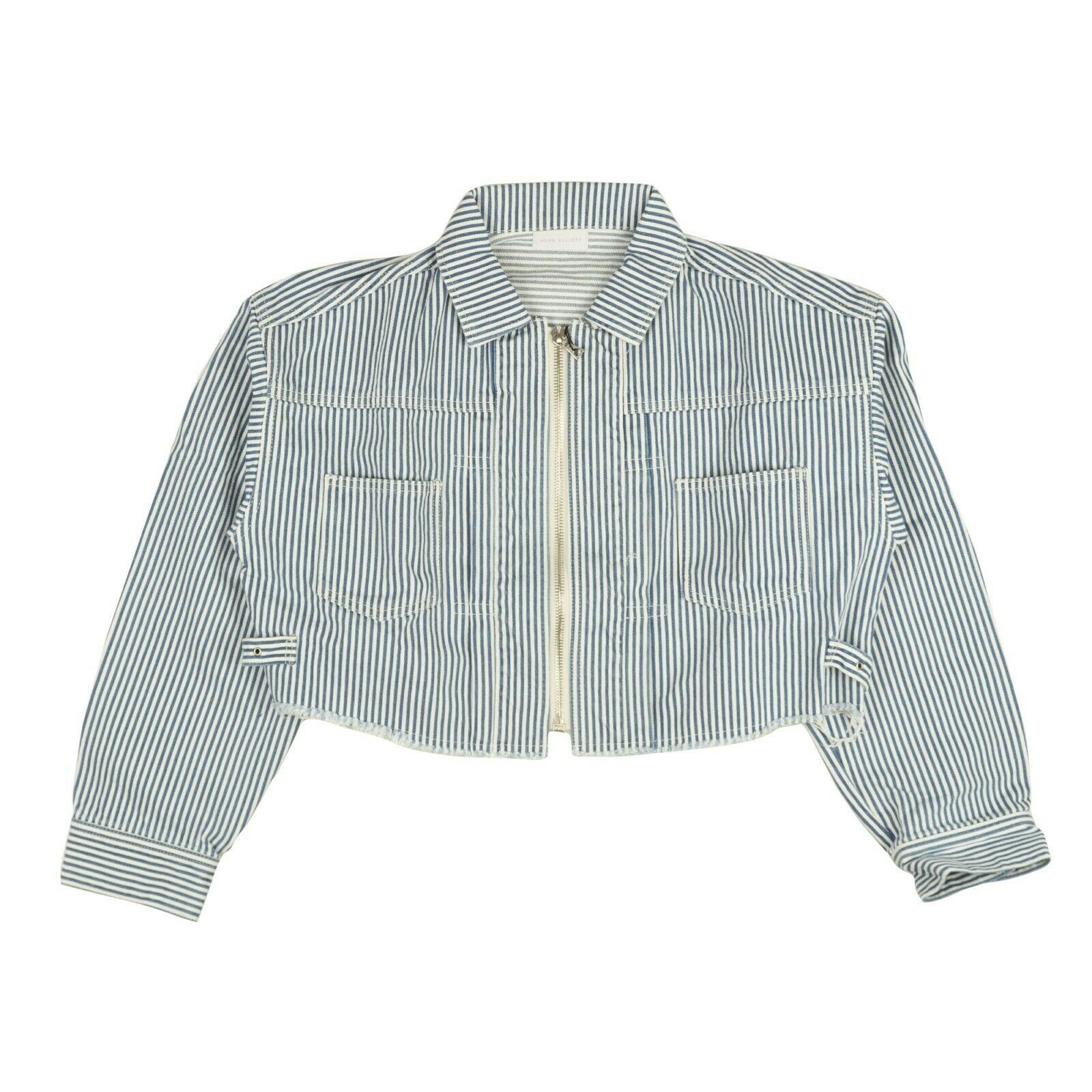 image of John Elliott White & Blue Culver Pinstripe Denim Jacket Size 0, Women's