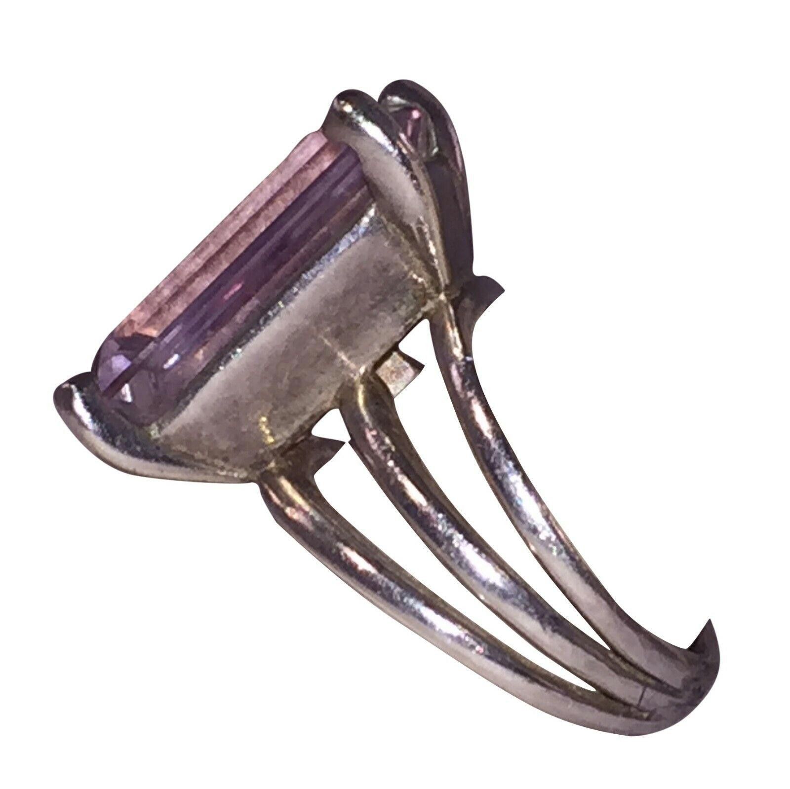 Designer Massive Emerald Cut Amethyst Sterling Silver Cocktail Ring Size ONE SIZE - 3 Thumbnail