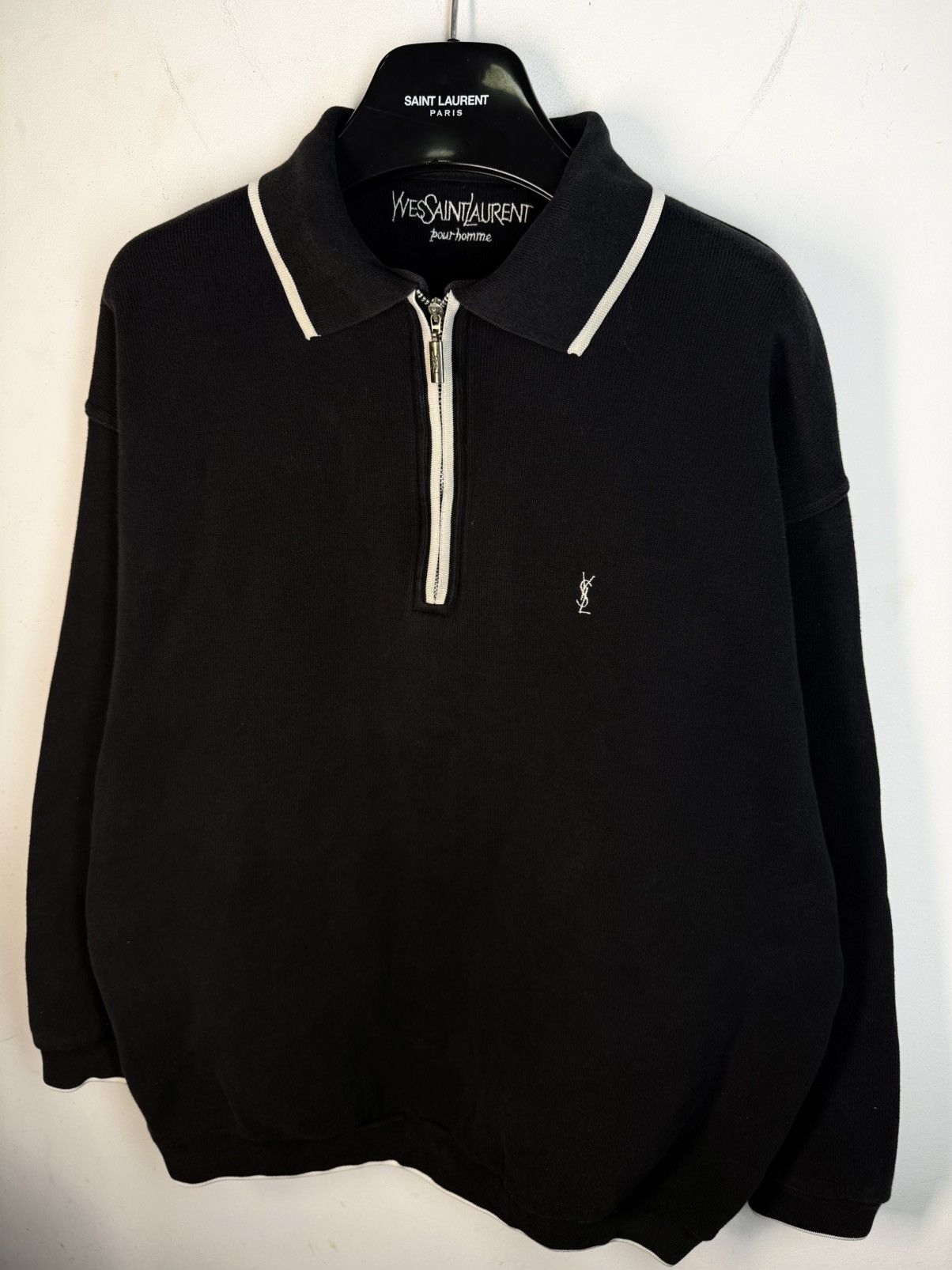 Yves Saint Laurent 90s YSL Sweatshirt 1/4 Quarter Zip Black Vintage Sweater Size US XXL / EU 58 / 5 - 8 Thumbnail