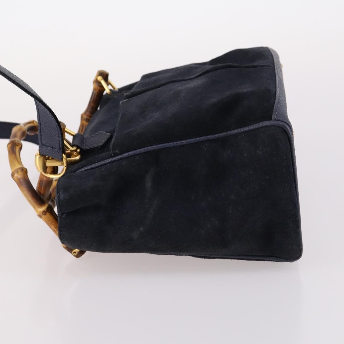 Gucci GUCCI Bamboo Hand Bag Suede Navy Gold 000 2214 000 2214 Size ONE SIZE - 5 Thumbnail