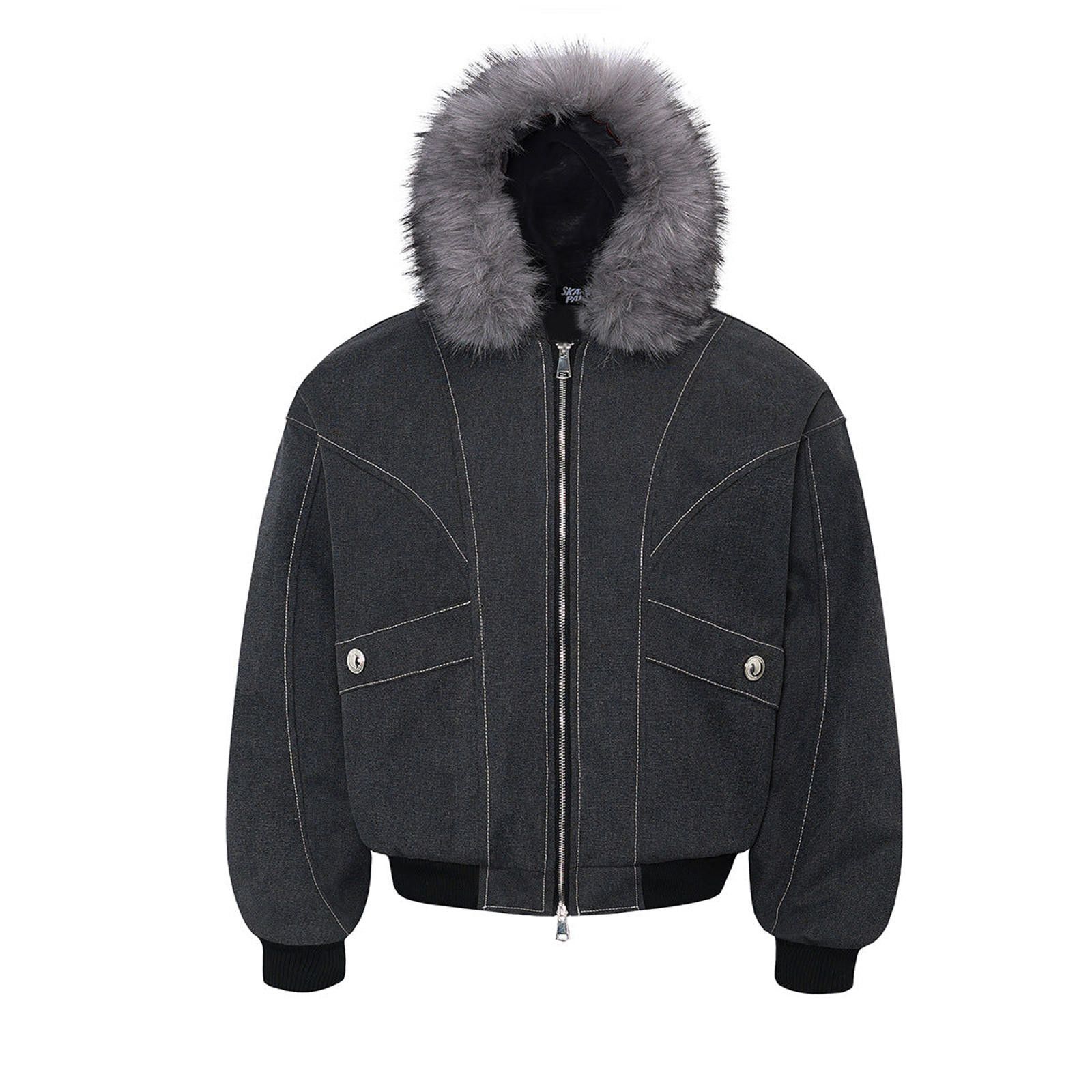 Japanese Brand Gray Hooded Bomber Jacket with Faux Fur Trim Size US M / EU 48-50 / 2 - 1 Thumbnail