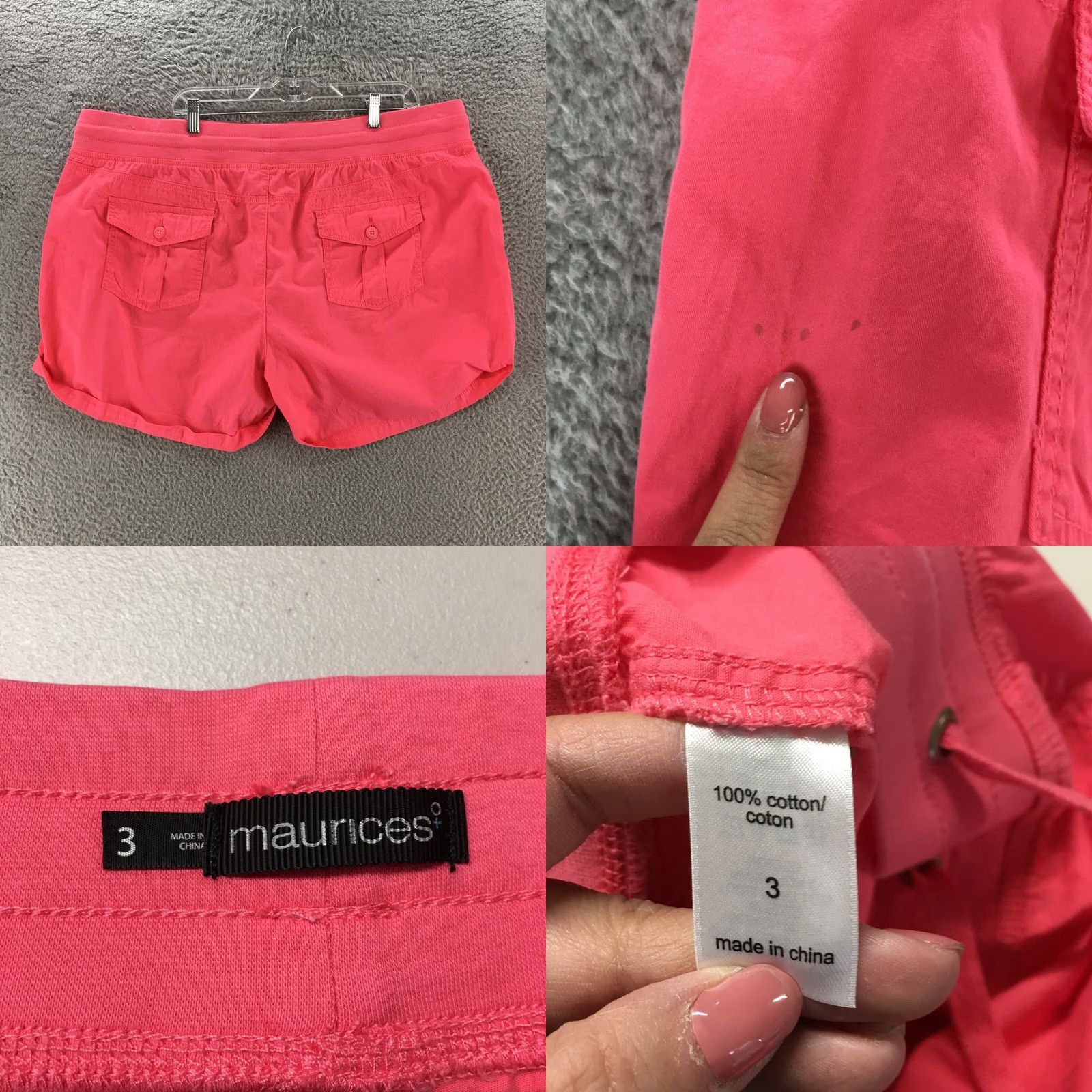 Vintage Maurices Board Shorts Womens 3 Pink Cotton Elastic Adjustable Waist Tie Pockets Size 26" / US 2 / IT 38 - 8 Thumbnail