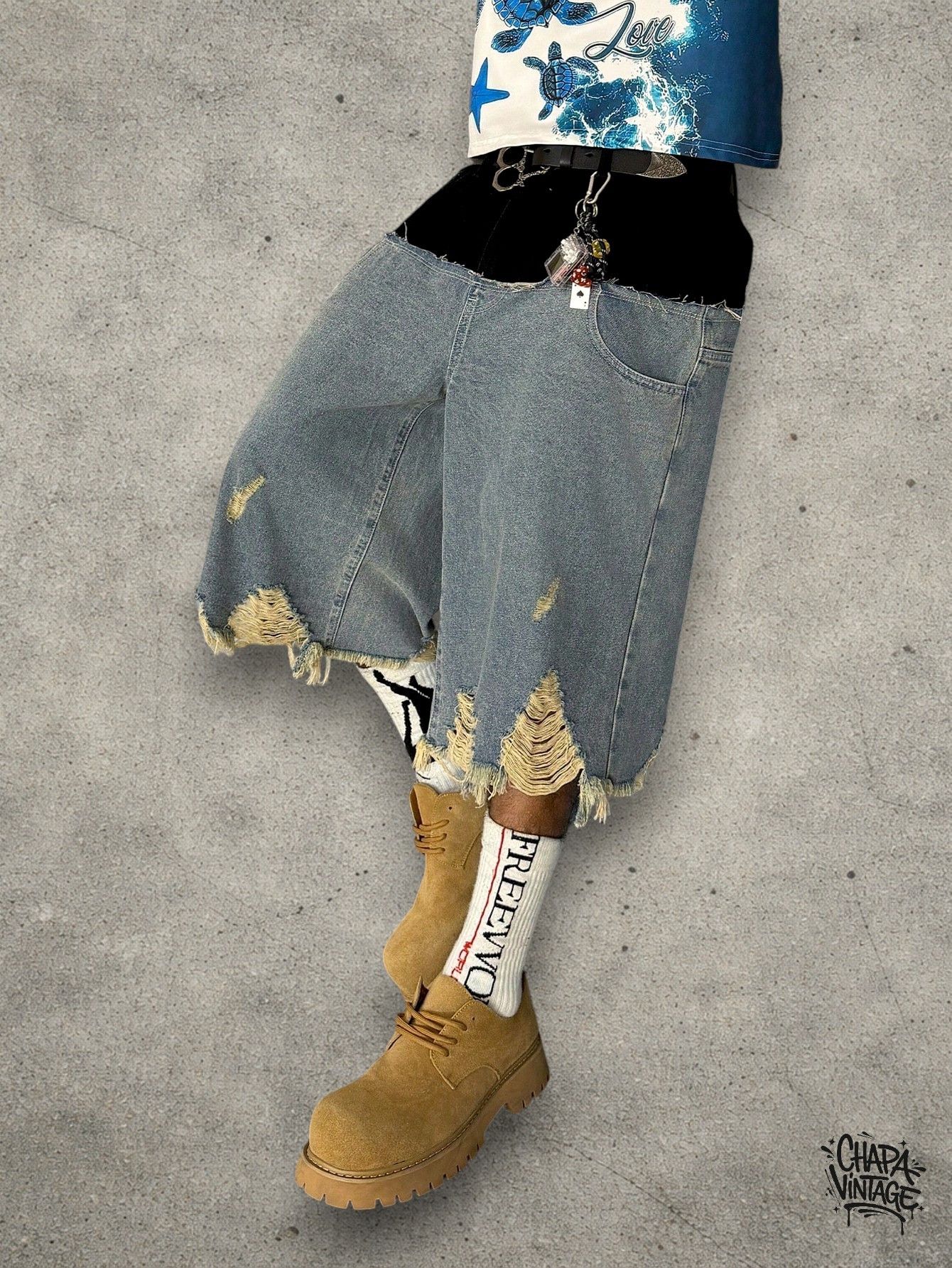 Japanese Brand Distressed double shorts Size US 32 / EU 48 - 3 Thumbnail