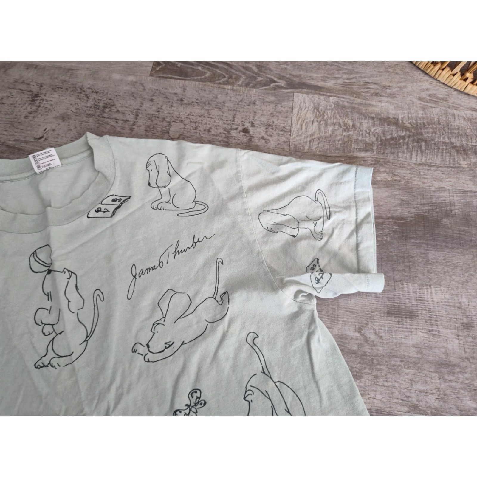 Anvil VINTAGE 90s James Thurber Dog Art Cartoon T-Shirt Mens XL Green All Over Print Cotton Summer Wear Size US XL / EU 56 / 4 - 3 Thumbnail