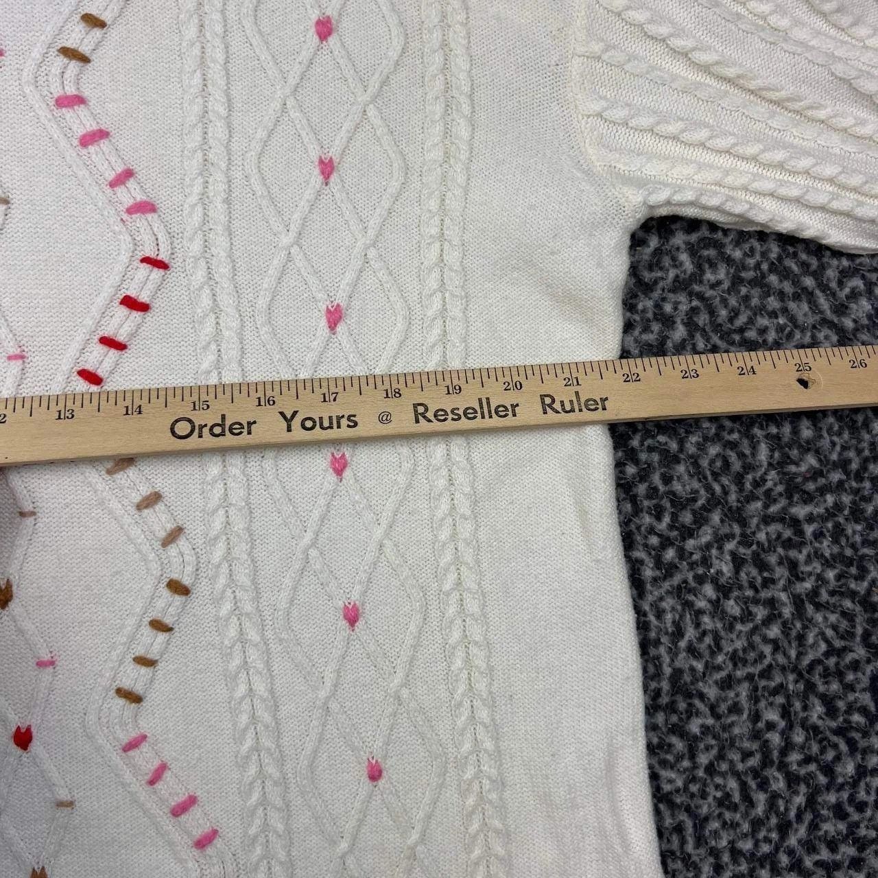 Talbots Talbots PXL Sweater Cable Knit Heart Embroidered Crew Neck Size XL / US 12-14 / IT 48-50 - 4 Thumbnail