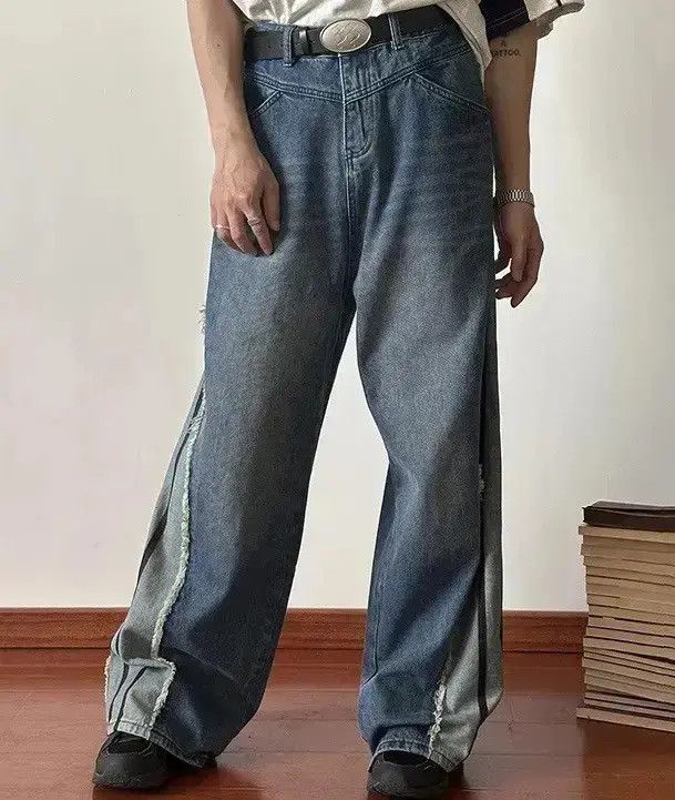 Japanese Brand Distressed Burrs Spliced Baggy Jeans Size US 32 / EU 48 - 1 Thumbnail