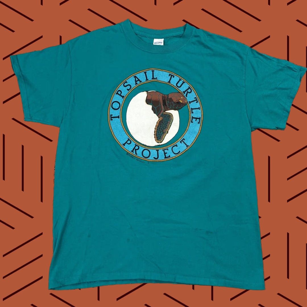Gildan VINTAGE 1991 TopSail Turtle Project Eco Nature T-Shirt Men Size Large Teal Graphic Eco woods Size US L / EU 52-54 / 3 - 1 Thumbnail