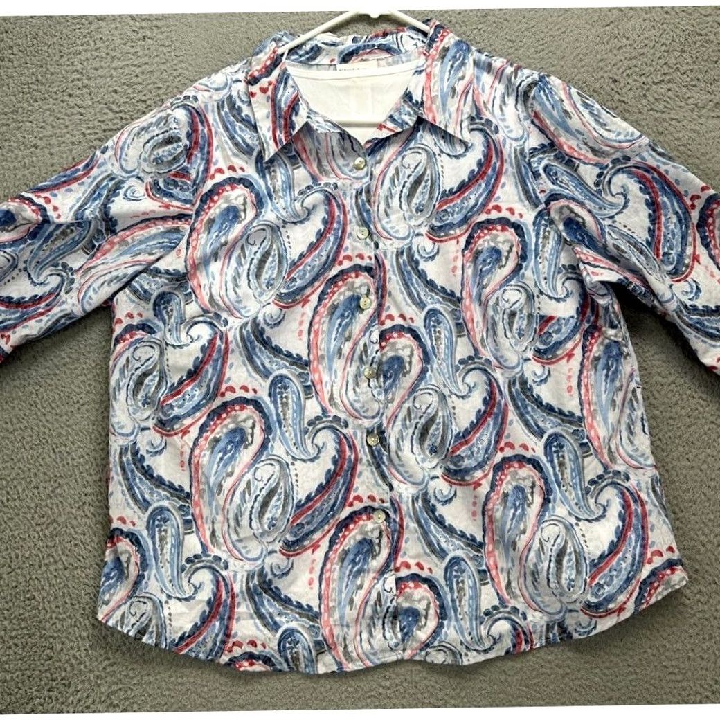 Vintage Alfred Dunner Button Up Shirt Womens 1X Plus Multi Paisley Bella Vista Top NEW Size XL / US 12-14 / IT 48-50 - 2 Thumbnail