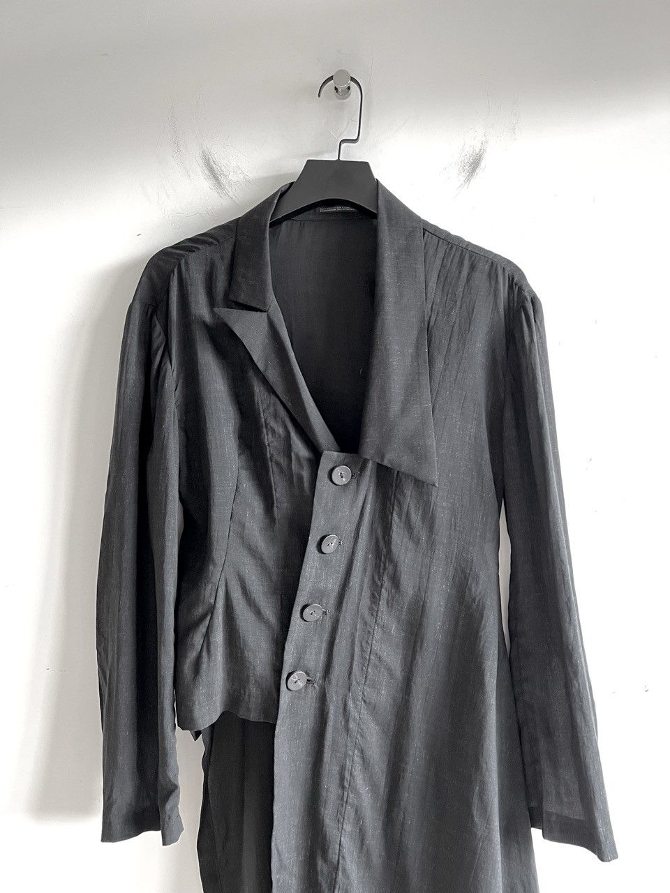 Yohji Yamamoto Yohji Yamamoto Femme - Tencel Asymmetric Long Shirt Jacket Size S / US 4 / IT 40 - 4 Thumbnail