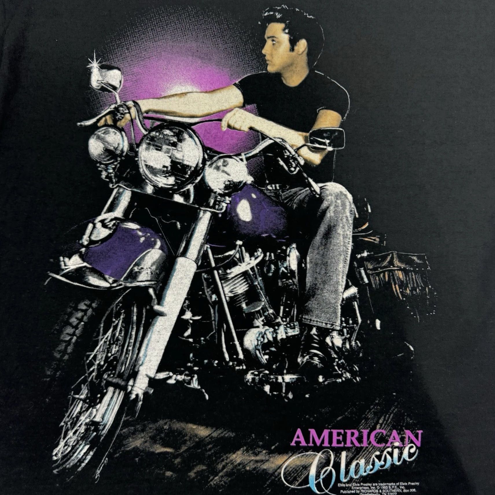 Jerzees VINTAGE Elvis Biker T Shirt Men L Black Graphic Print 90s Rock Music T-Shirt Size US L / EU 52-54 / 3 - 2 Thumbnail
