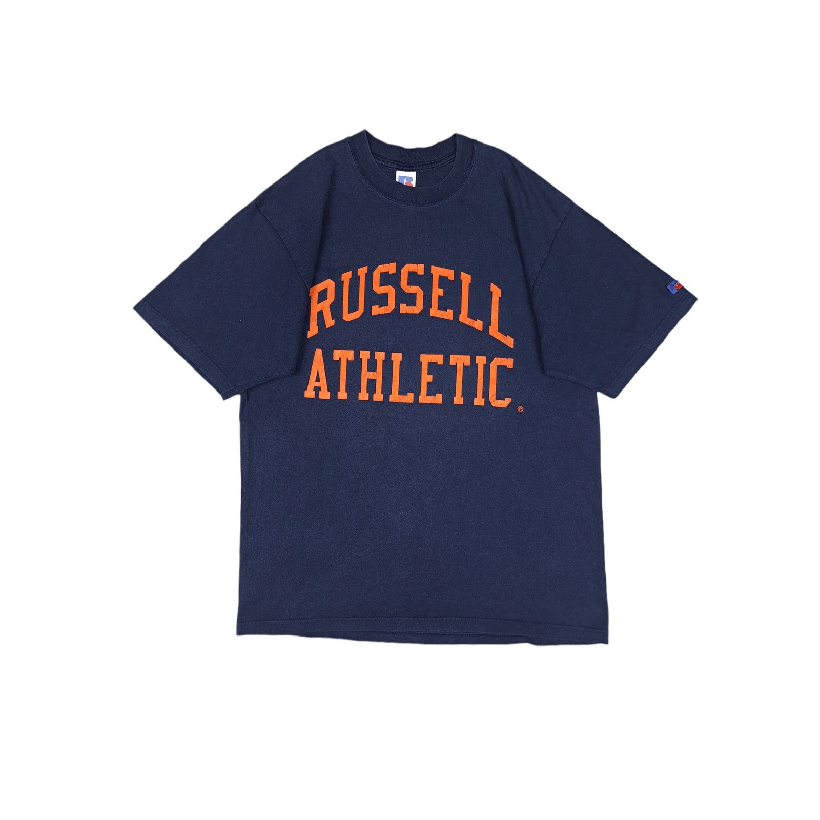 Russell Athletic × Vintage 💎 Vintage Russell Athletic Spell out Big Logo Navy T-shirt Size US L / EU 52-54 / 3 - 1 Thumbnail