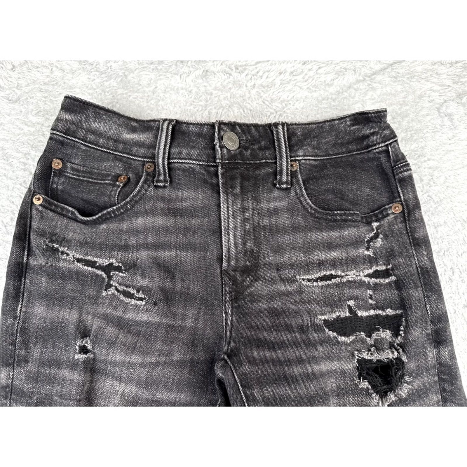 American Eagle Outfitters American Eagle Outfitters Jeans Womens 28 Black Distressed Skinny Airflex Plus 28x34 Jeans Size 28" / US 6 / IT 42 - 4 Thumbnail