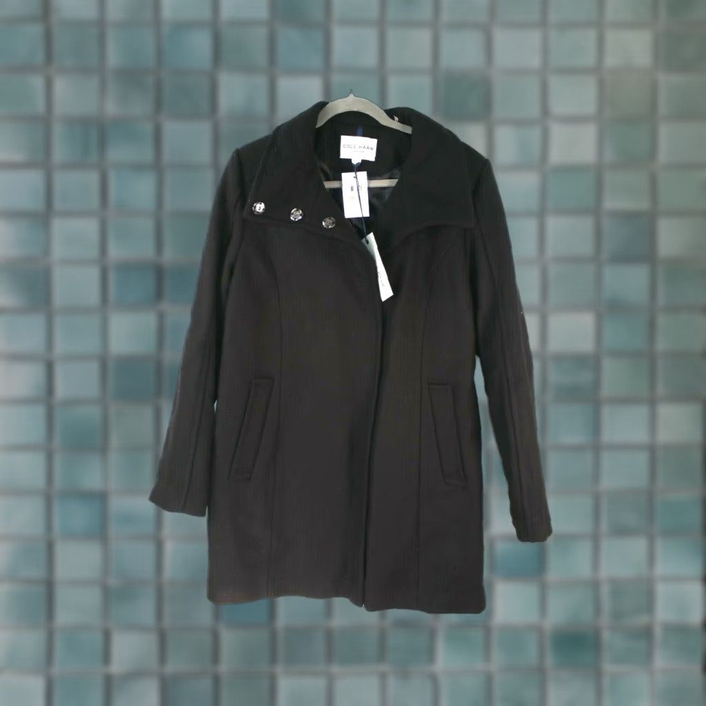 Cole Haan VINTAGE Cole Haan Signature Coat Wool Blend Black SZ 12 Active Women Snaps High Neck Mid-Length Long Sleeve Size XL / US 12-14 / IT 48-50 - 1 Thumbnail