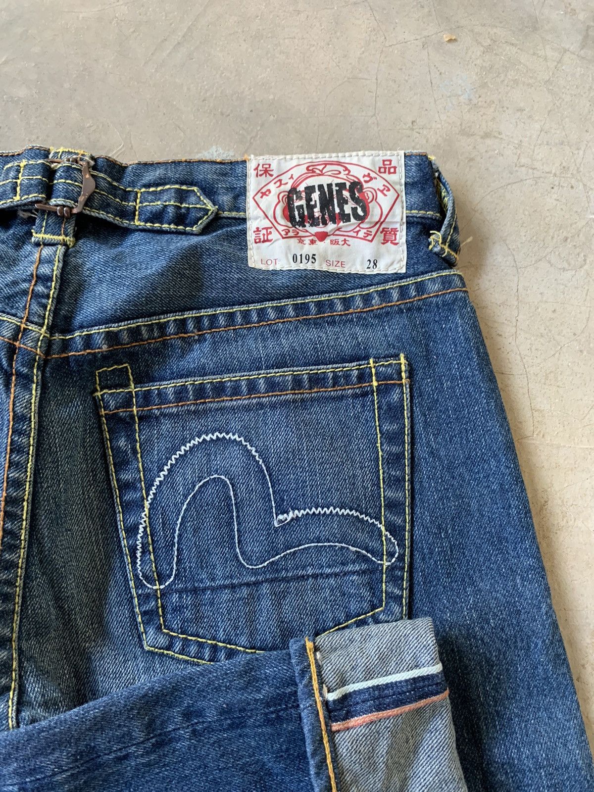 image of Evisu Genes Lot 0195 Buckle Back Selvedge Denim in Blue, Men's (Size 30)