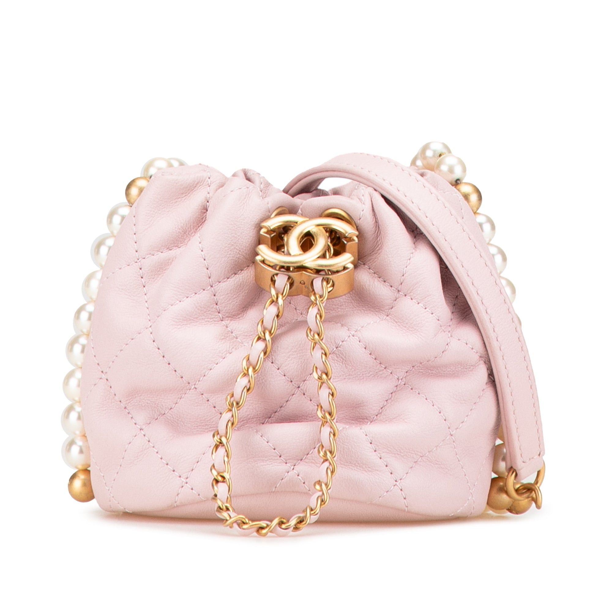 Chanel Chanel Mini Calfskin About Pearls Drawstring Bucket Bag Pink Size ONE SIZE - 1 Thumbnail