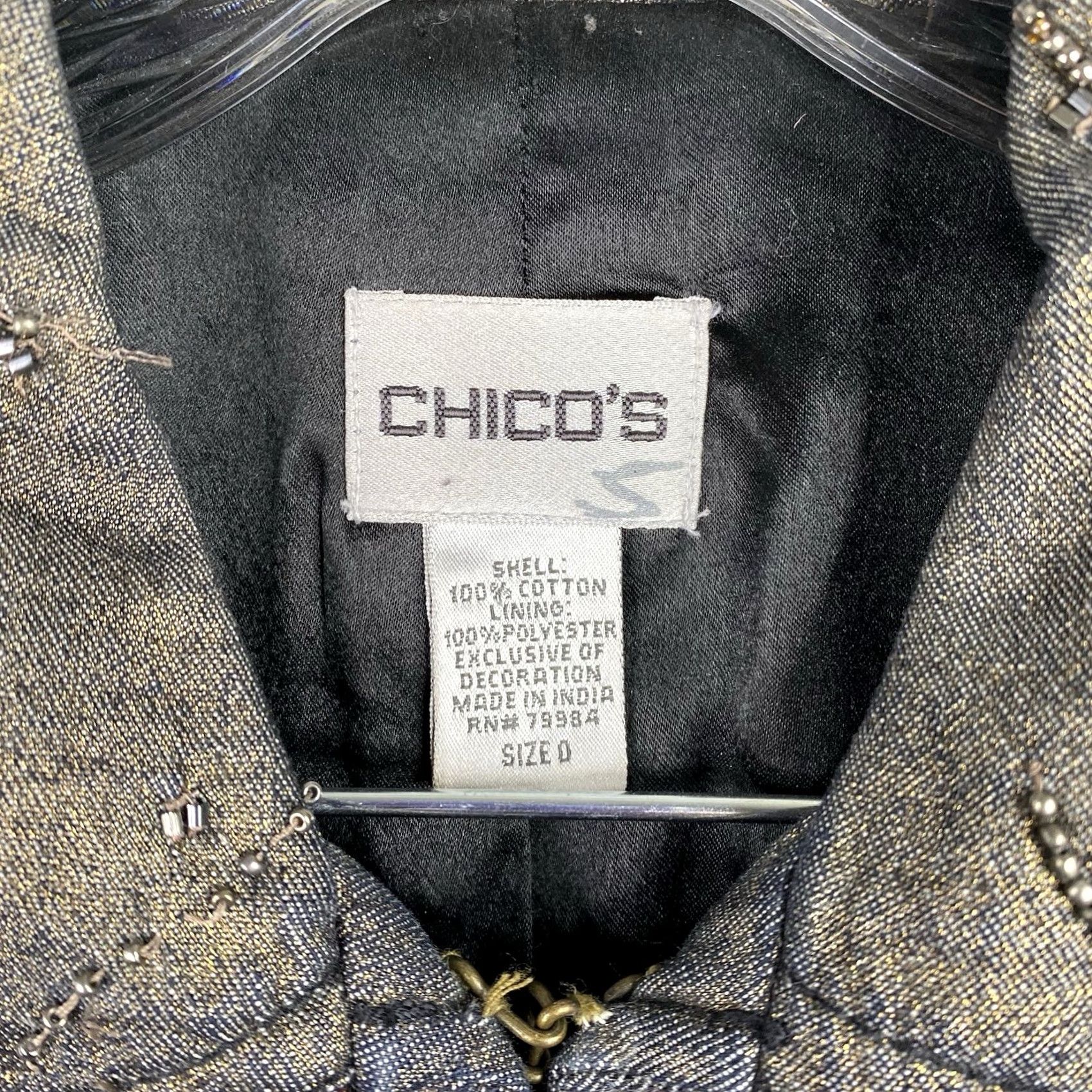 Vintage Chico's Womens Jacket S Blue Floral Embroidered Beaded Lined Boho Casual Cotton Short Sleeve Jacket Womens Size S / US 4 / IT 40 - 3 Thumbnail