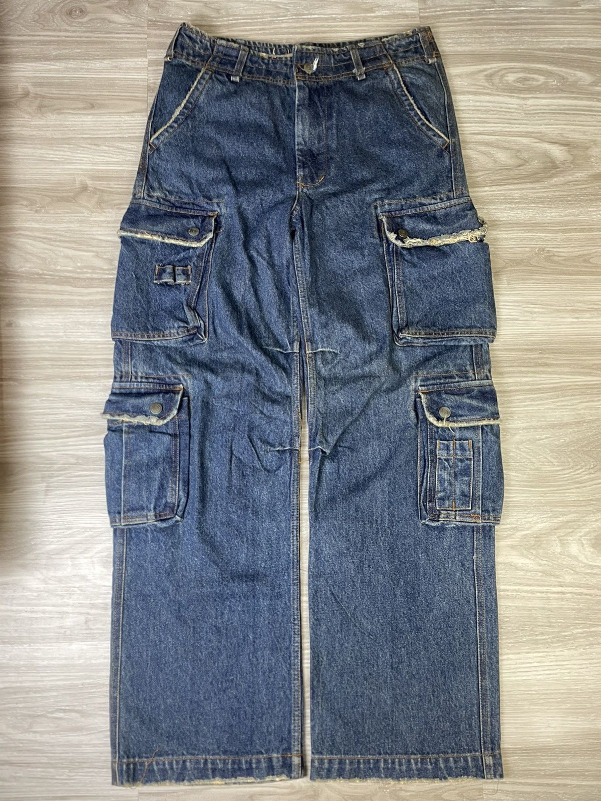 Abercrombie & Fitch × Vintage Abercrombie & Fitch Cargo Multi Pocket Blue Baggy Jeans Size US 37 - 2 Thumbnail